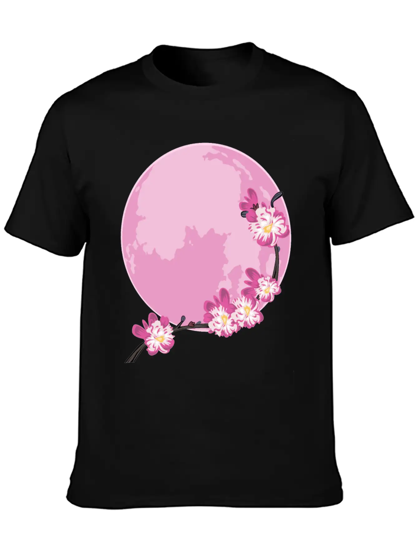Pink Moon Sakura Flowers Japanese Cherry Blossom Unisex Short Sleeve Soft Cotton T-Shirt – Casual Everyday Wear