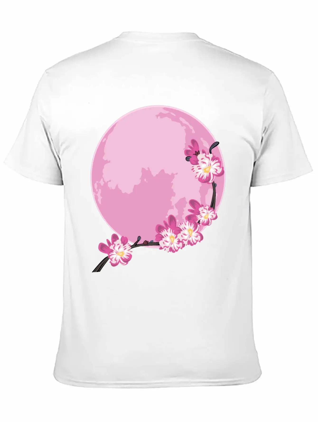Pink Moon Sakura Flowers Japanese Cherry Blossom Unisex Short Sleeve Soft Cotton T-Shirt – Casual Everyday Wear
