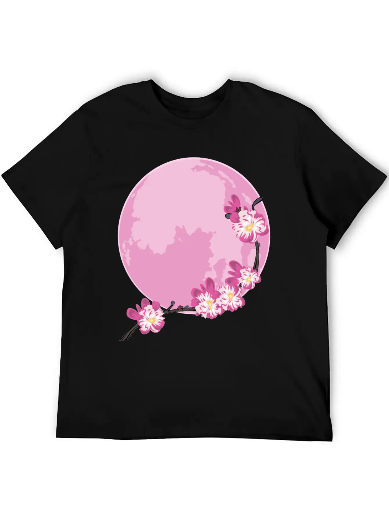 Pink Moon Sakura Flowers Japanese Cherry Blossom Unisex Short Sleeve Soft Cotton T-Shirt – Casual Everyday Wear