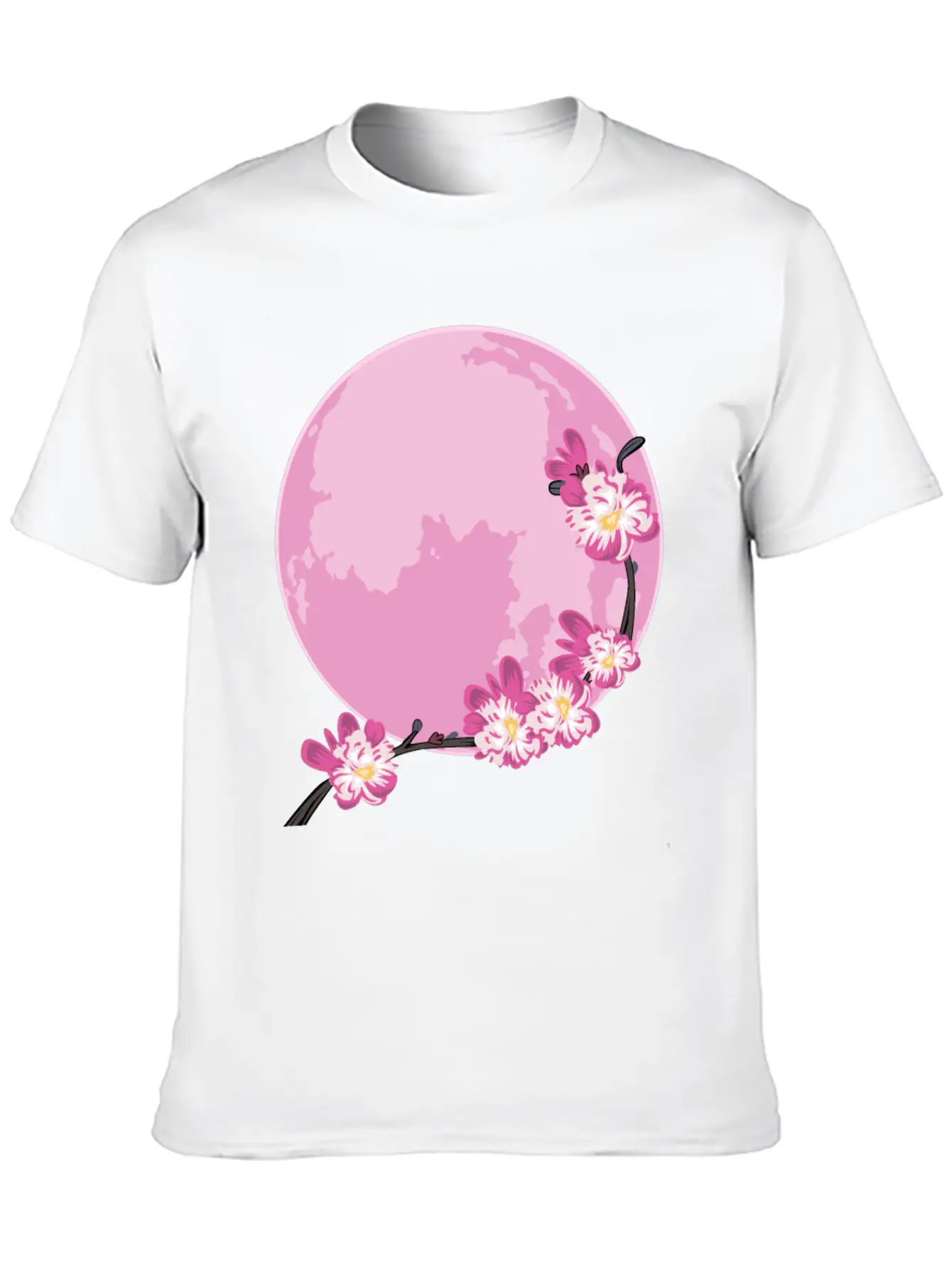 Pink Moon Sakura Flowers Japanese Cherry Blossom Unisex Short Sleeve Soft Cotton T-Shirt – Casual Everyday Wear