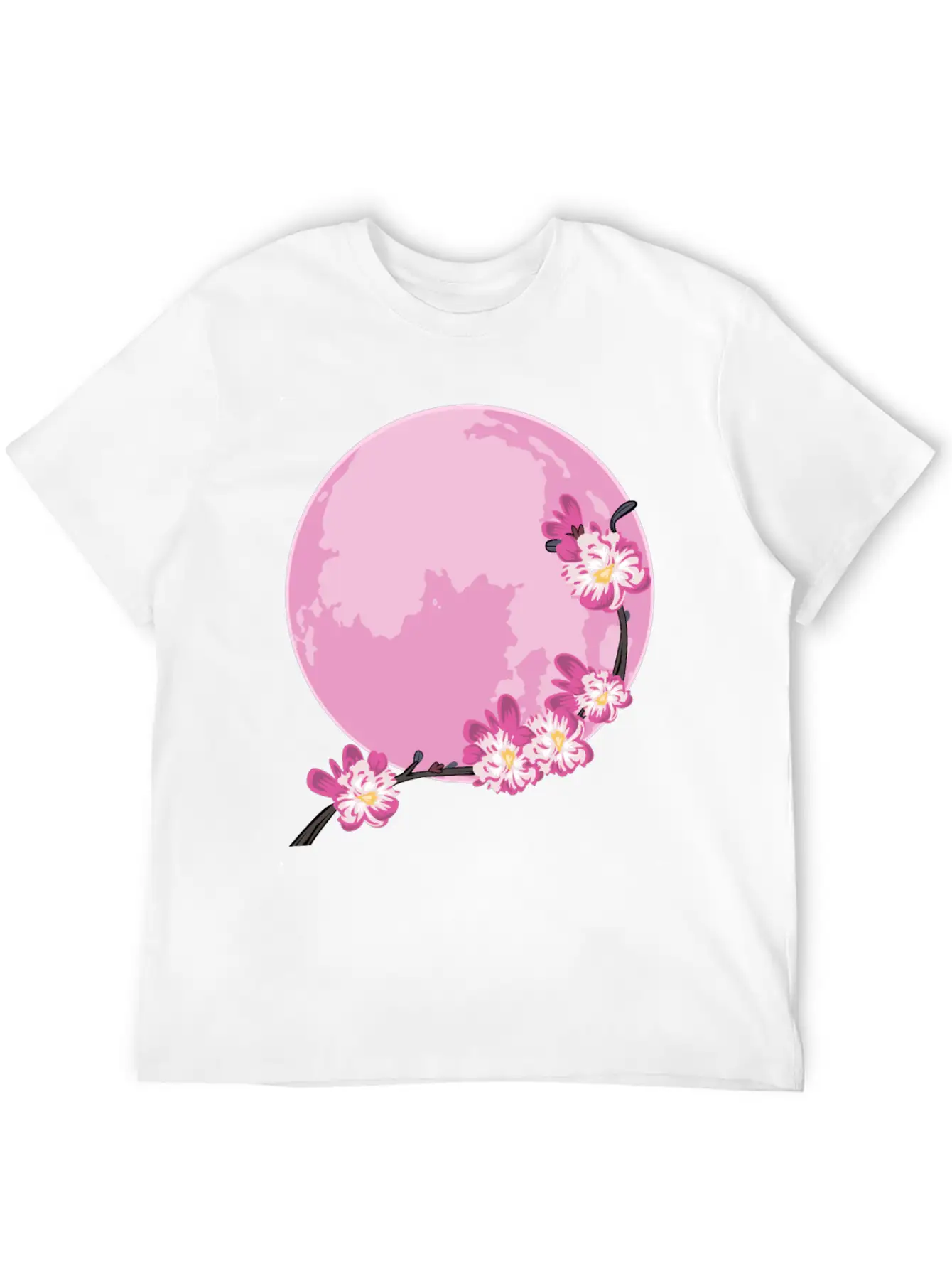 Pink Moon Sakura Flowers Japanese Cherry Blossom Unisex Short Sleeve Soft Cotton T-Shirt – Casual Everyday Wear