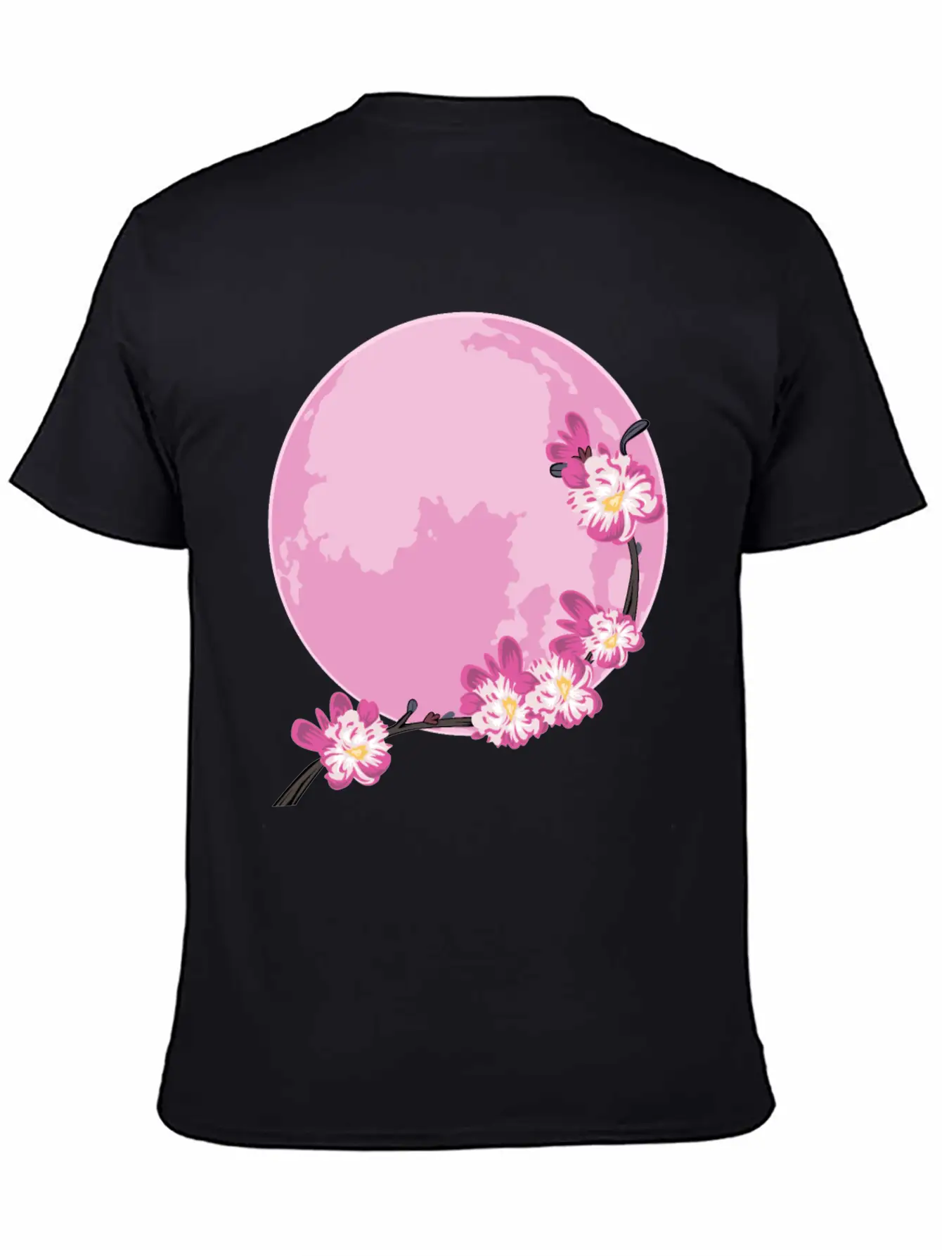 Pink Moon Sakura Flowers Japanese Cherry Blossom Unisex Short Sleeve Soft Cotton T-Shirt – Casual Everyday Wear