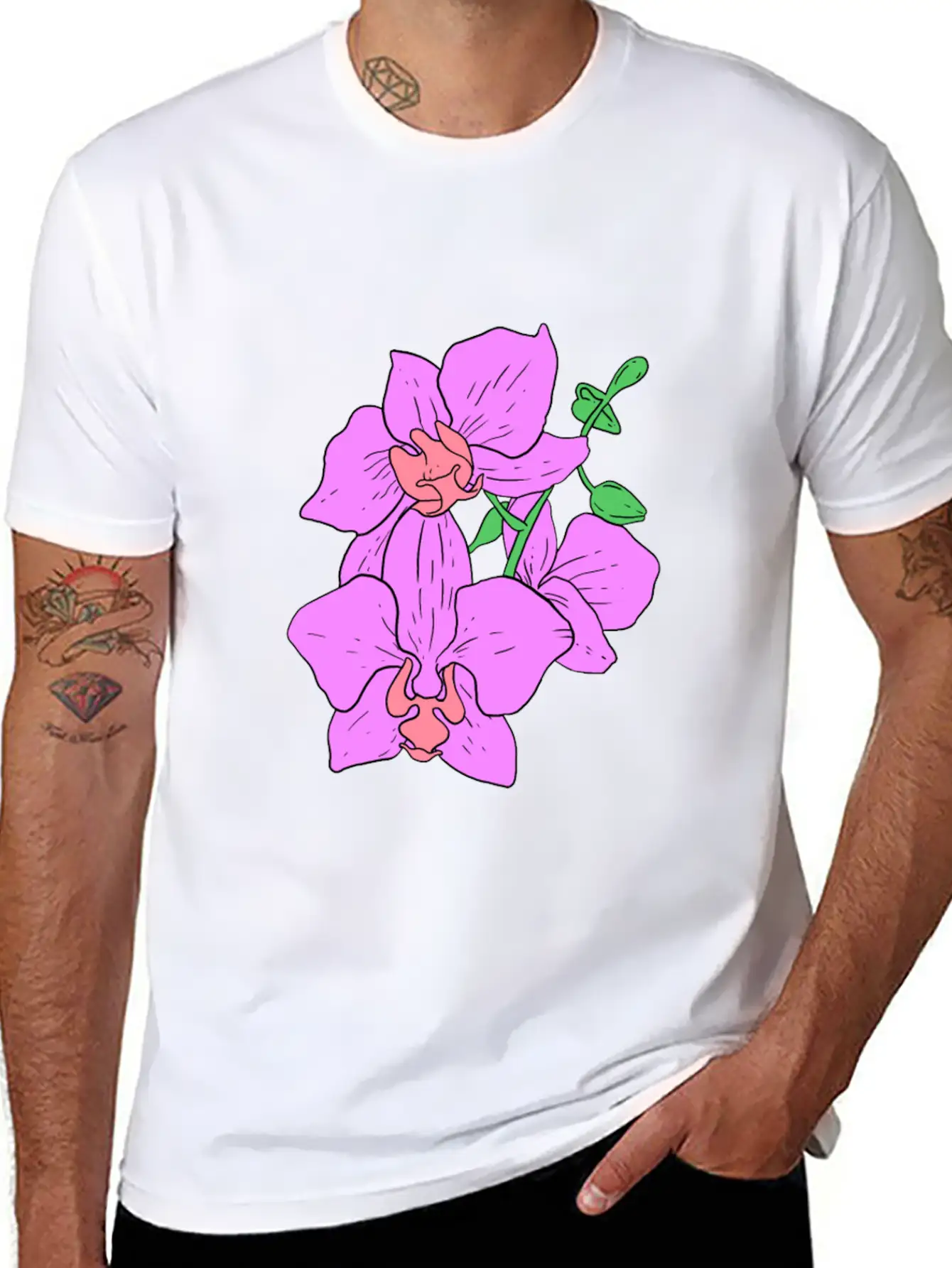 Pink Moth Orchid Hand Drawn Gardening Gift Basic Graphic T-Shirt – Daily Comfort In Soft Cotton