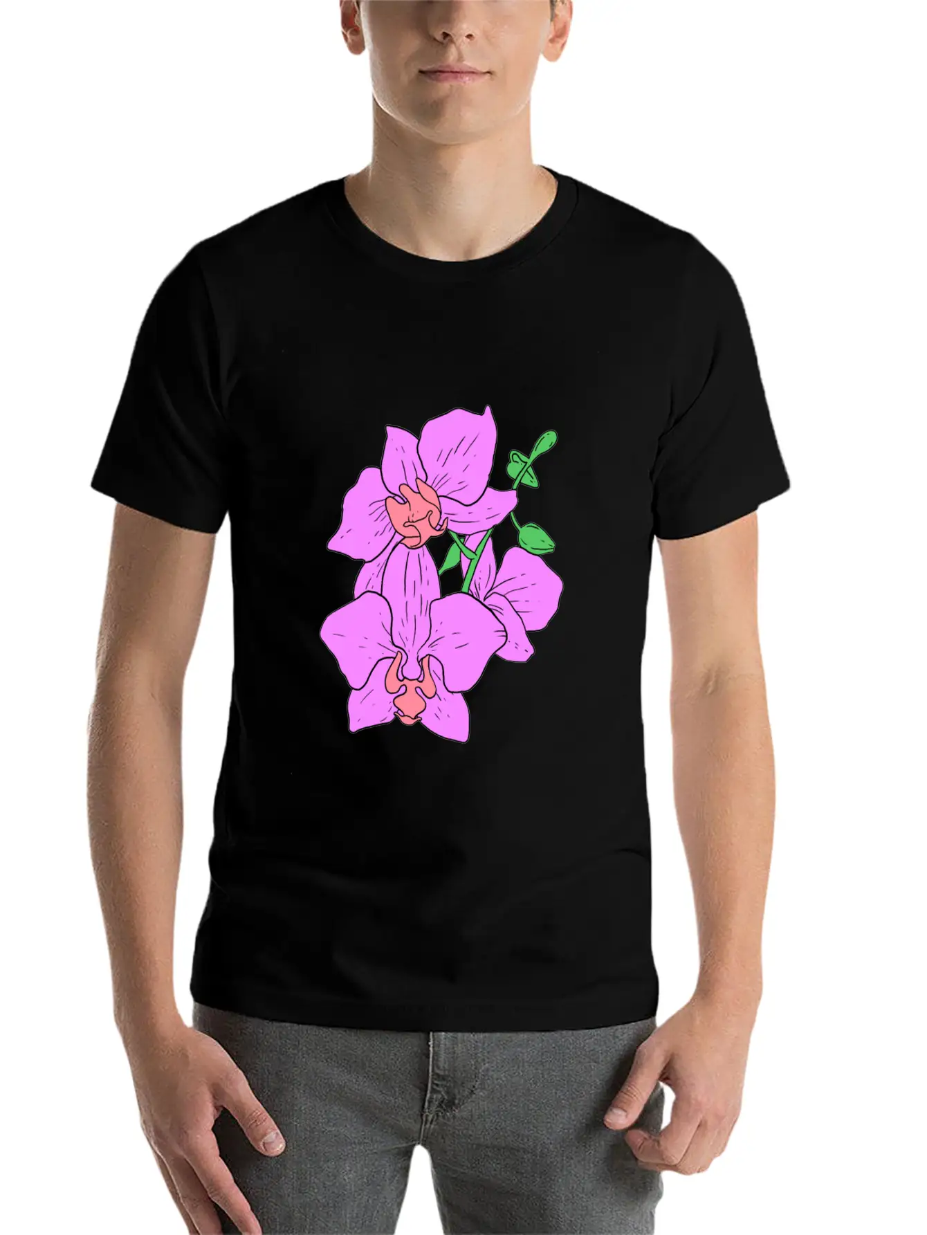 Pink Moth Orchid Hand Drawn Gardening Gift Basic Graphic T-Shirt – Daily Comfort In Soft Cotton