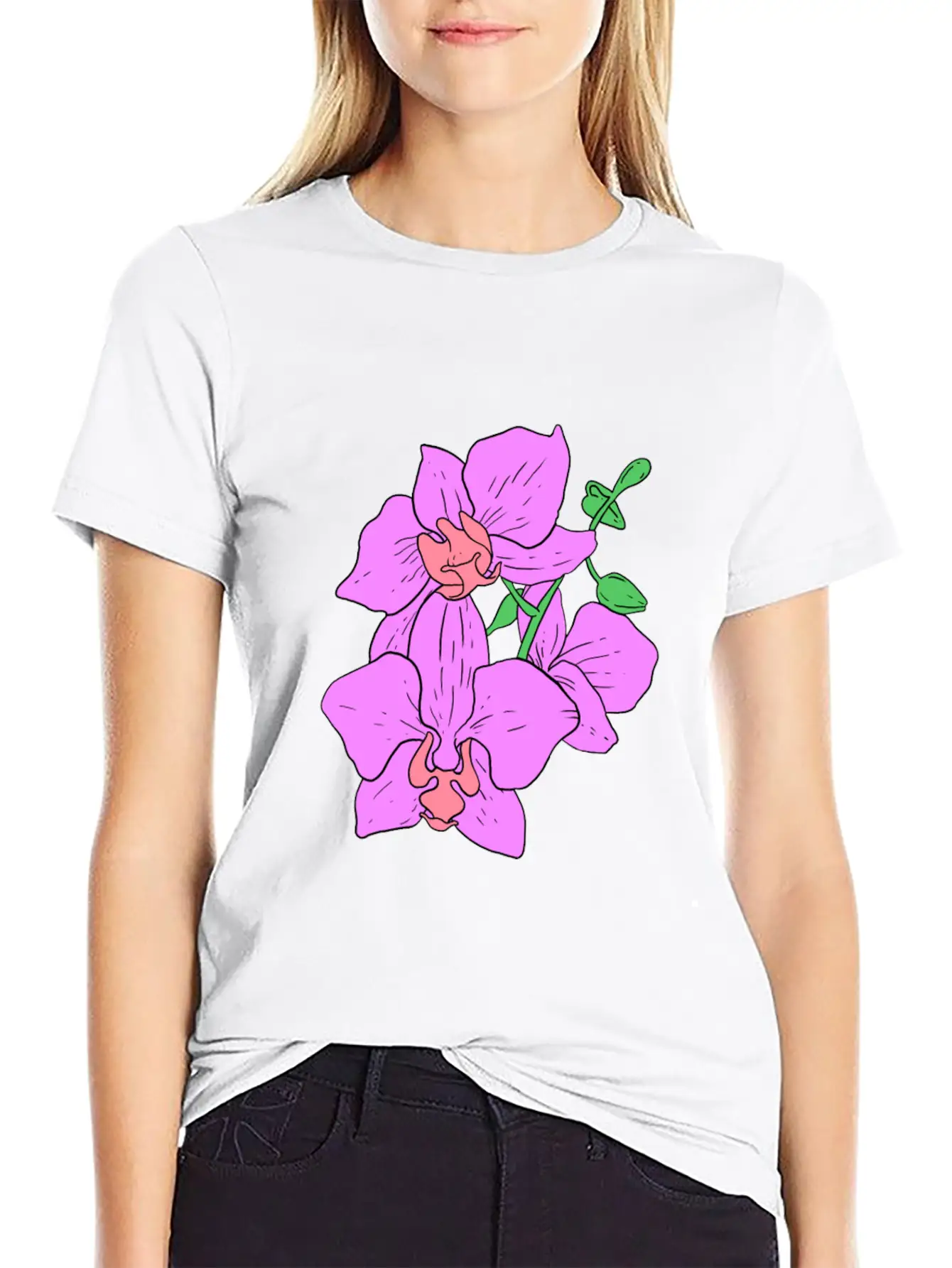Pink Moth Orchid Hand Drawn Gardening Gift Basic Graphic T-Shirt – Daily Comfort In Soft Cotton