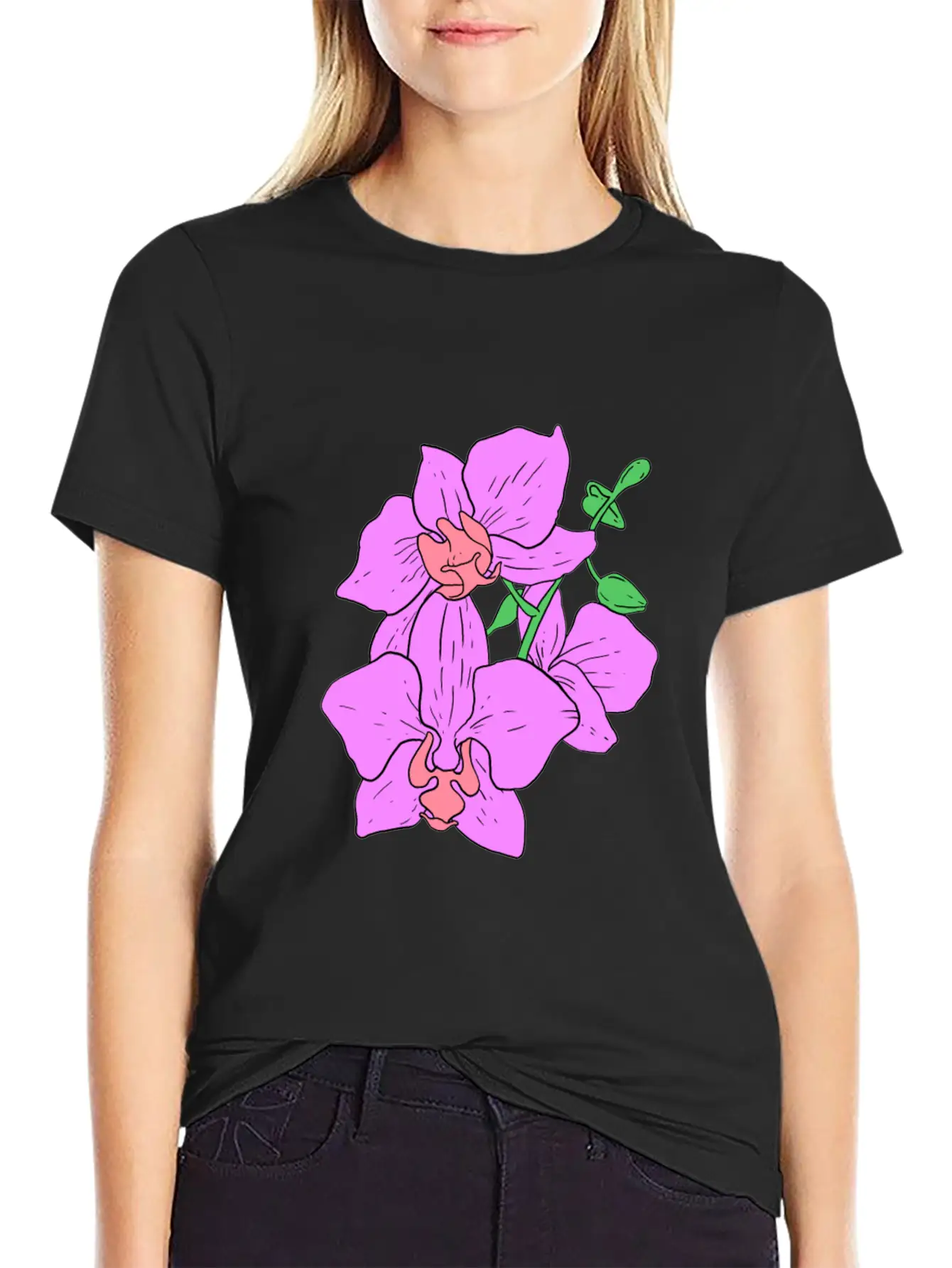 Pink Moth Orchid Hand Drawn Gardening Gift Basic Graphic T-Shirt – Daily Comfort In Soft Cotton