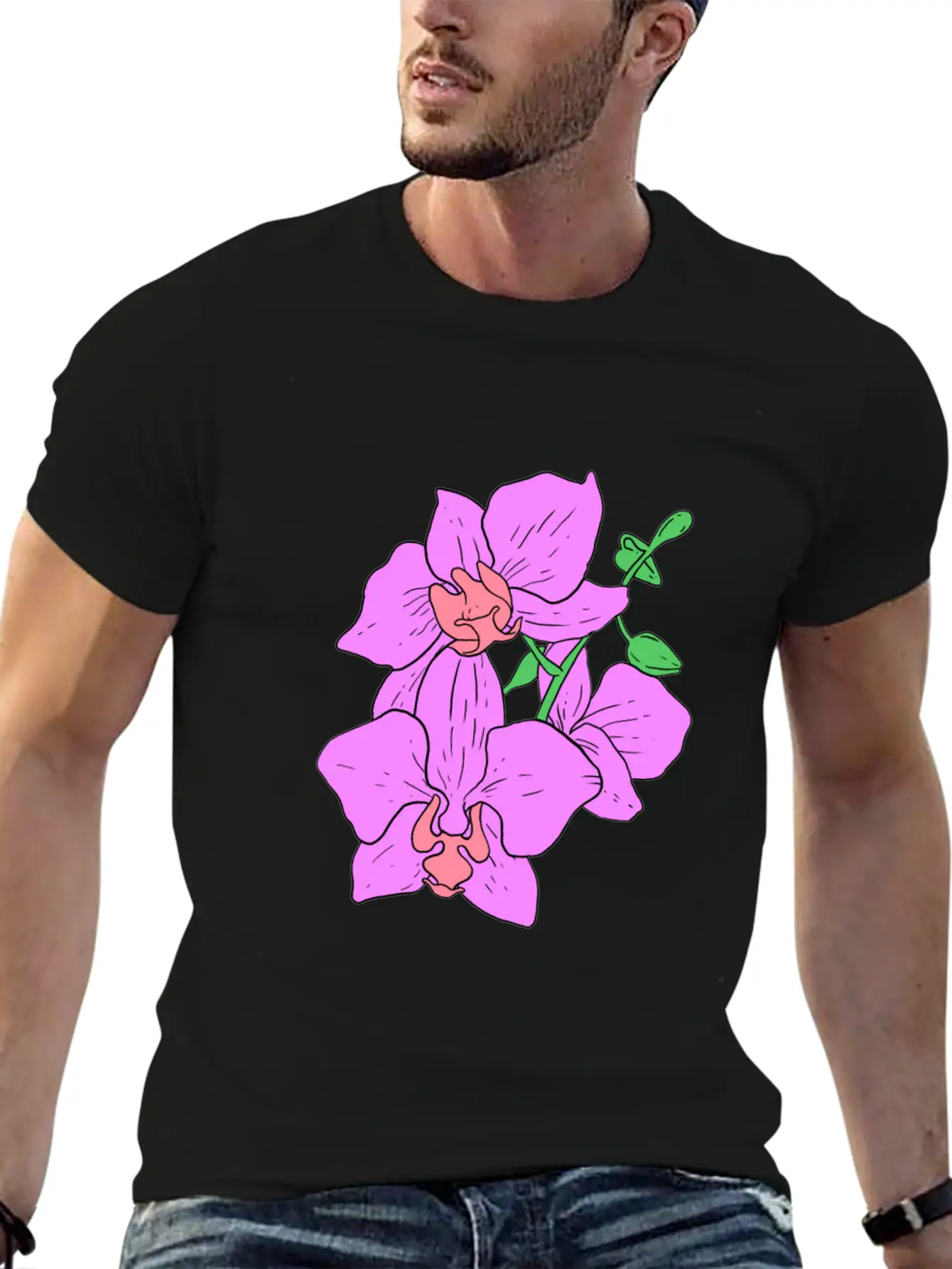 Pink Moth Orchid Hand Drawn Gardening Gift Basic Graphic T-Shirt – Daily Comfort In Soft Cotton
