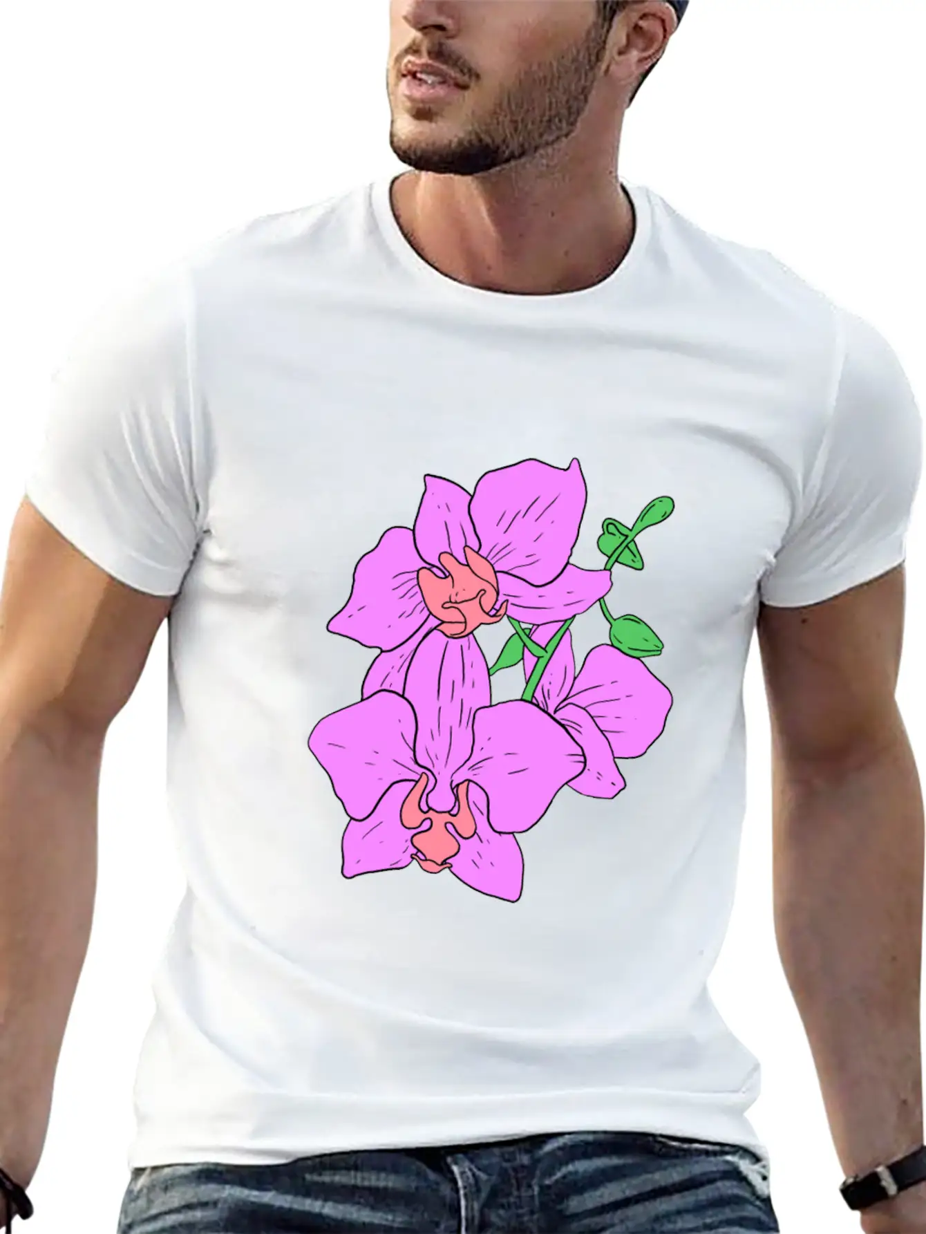 Pink Moth Orchid Hand Drawn Gardening Gift Basic Graphic T-Shirt – Daily Comfort In Soft Cotton