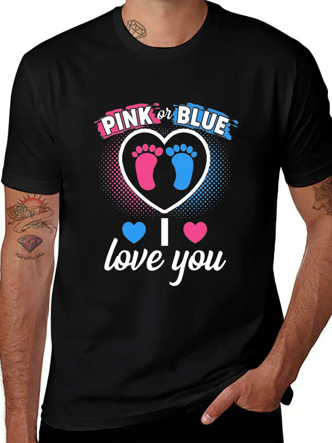 Pink Or Blue I Love You Gender Reveal Baby Shower Stylish Everyday T-Shirt – Unisex Basic Cotton Tee