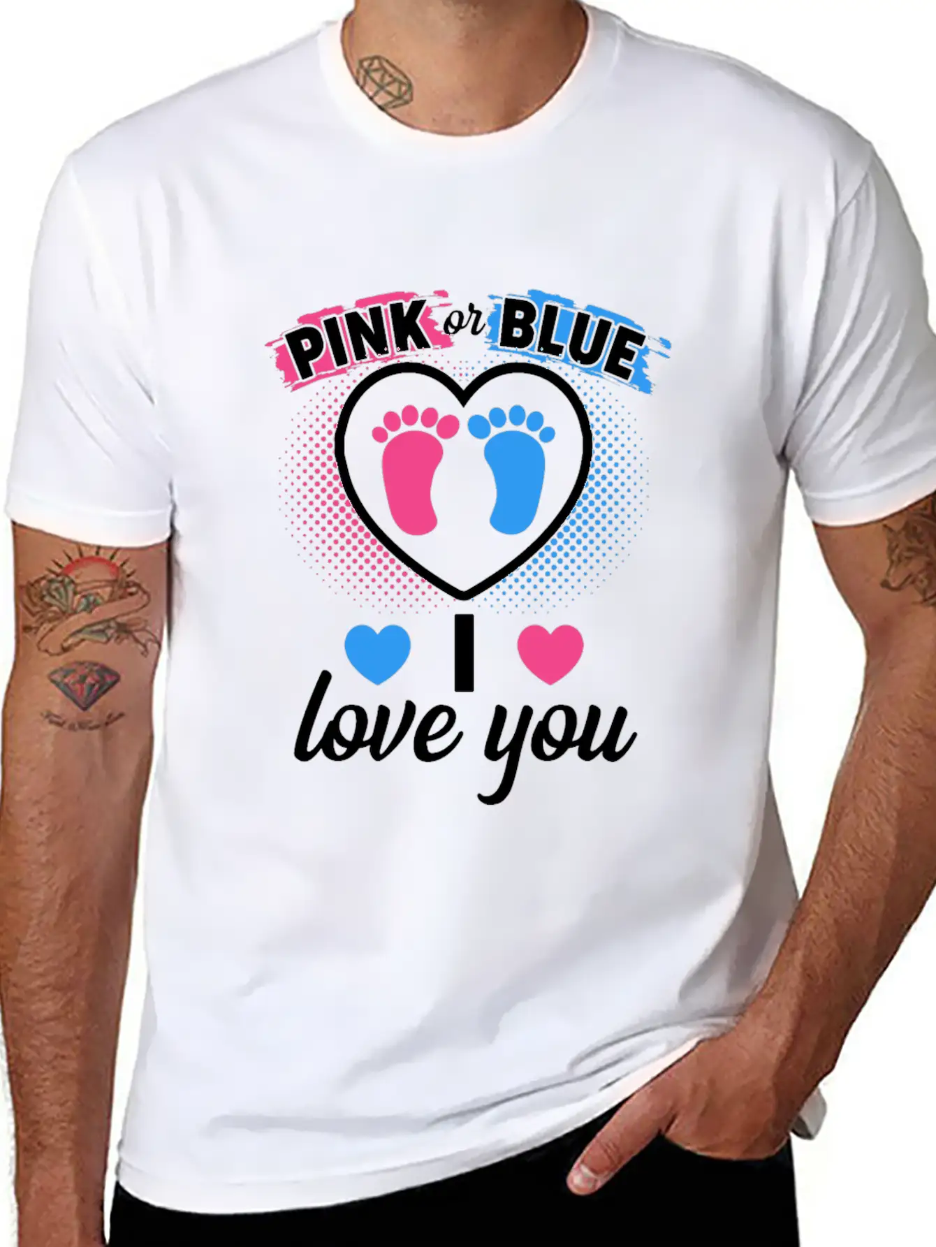Pink Or Blue I Love You Gender Reveal Baby Shower Stylish Everyday T-Shirt – Unisex Basic Cotton Tee