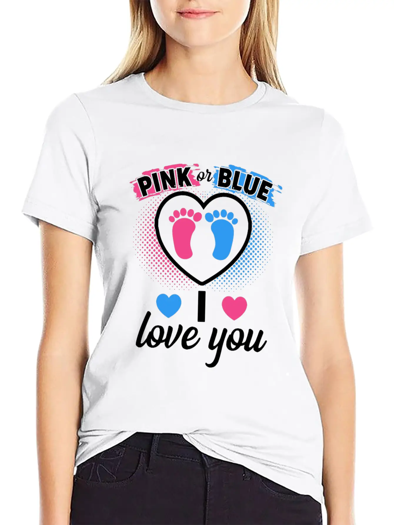 Pink Or Blue I Love You Gender Reveal Baby Shower Stylish Everyday T-Shirt – Unisex Basic Cotton Tee