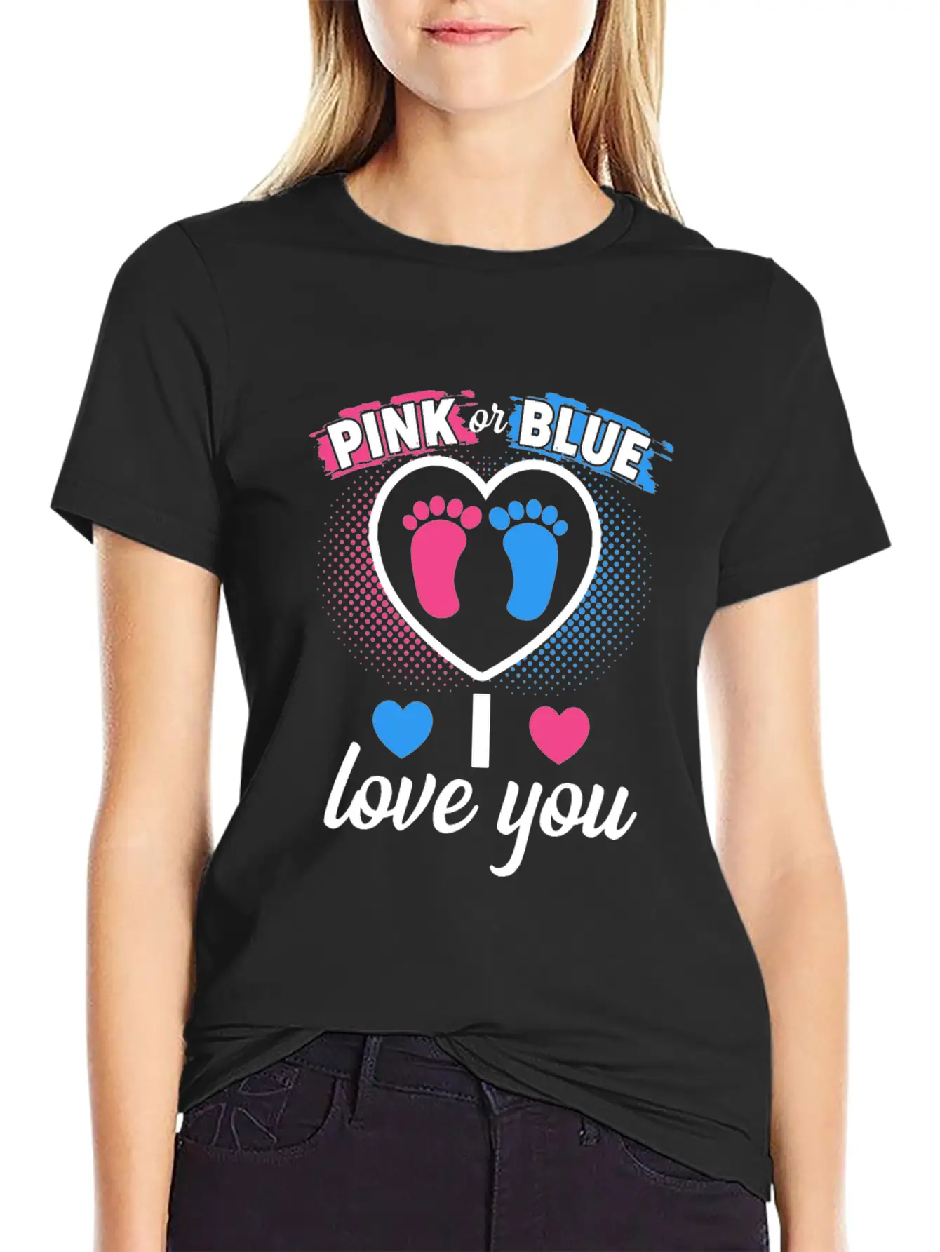 Pink Or Blue I Love You Gender Reveal Baby Shower Stylish Everyday T-Shirt – Unisex Basic Cotton Tee