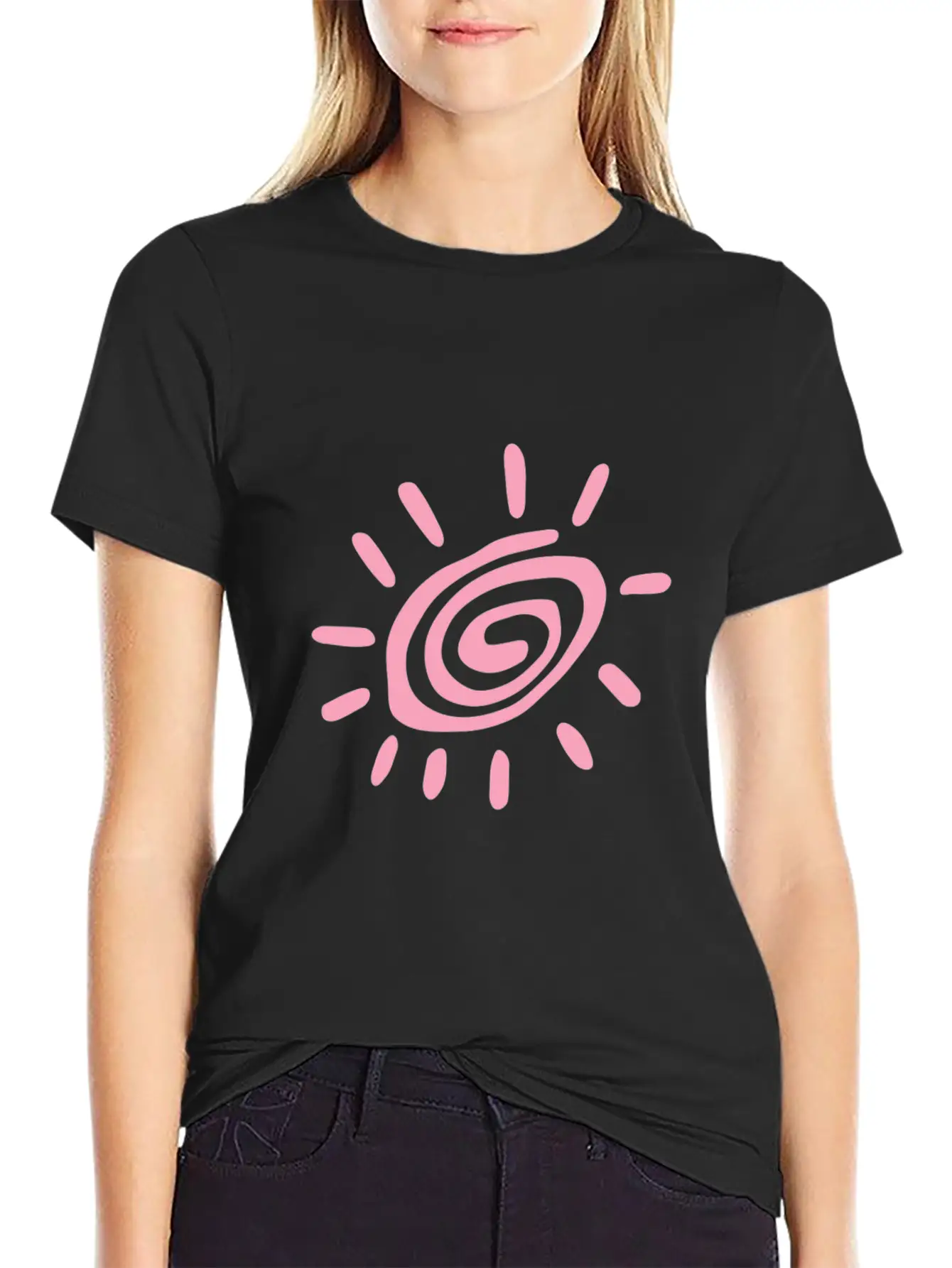 Pink Sun Tribal Art Tribe Floral Paleo Cave Stylish Everyday T-Shirt – Unisex Basic Cotton Tee