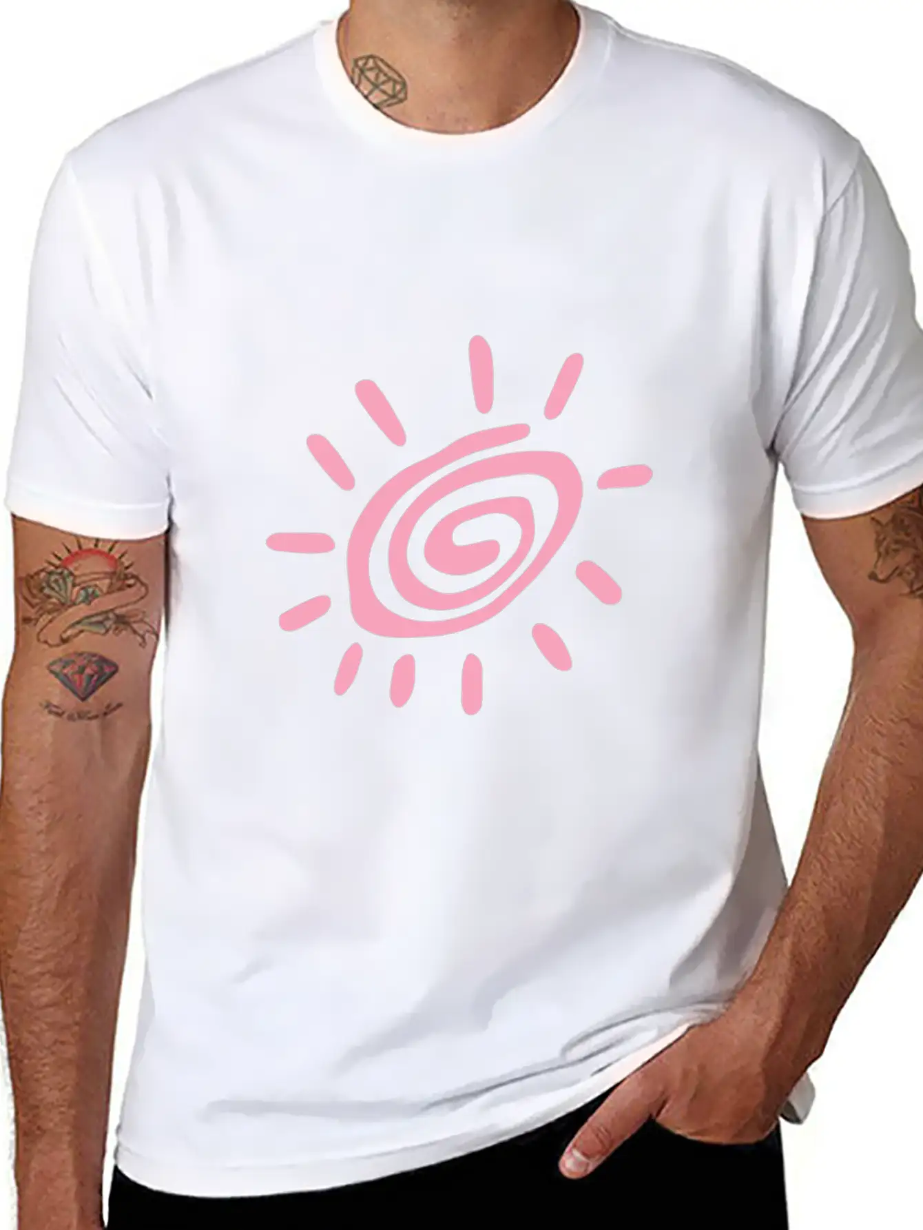 Pink Sun Tribal Art Tribe Floral Paleo Cave Stylish Everyday T-Shirt – Unisex Basic Cotton Tee