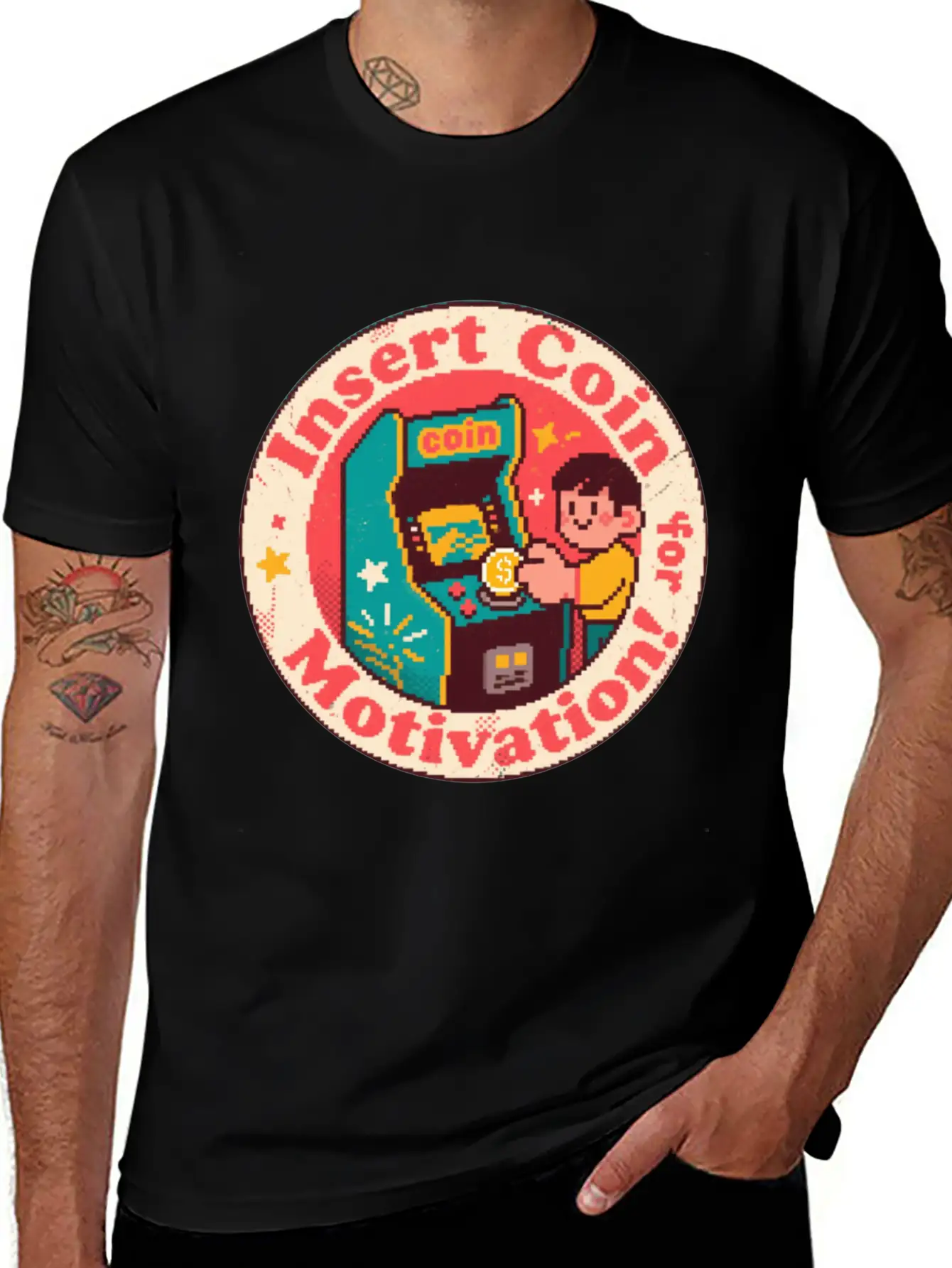 Pixel Art Arcade Coin Badge Gaming Inspiration Stylish Everyday T-Shirt – Unisex Basic Cotton Tee