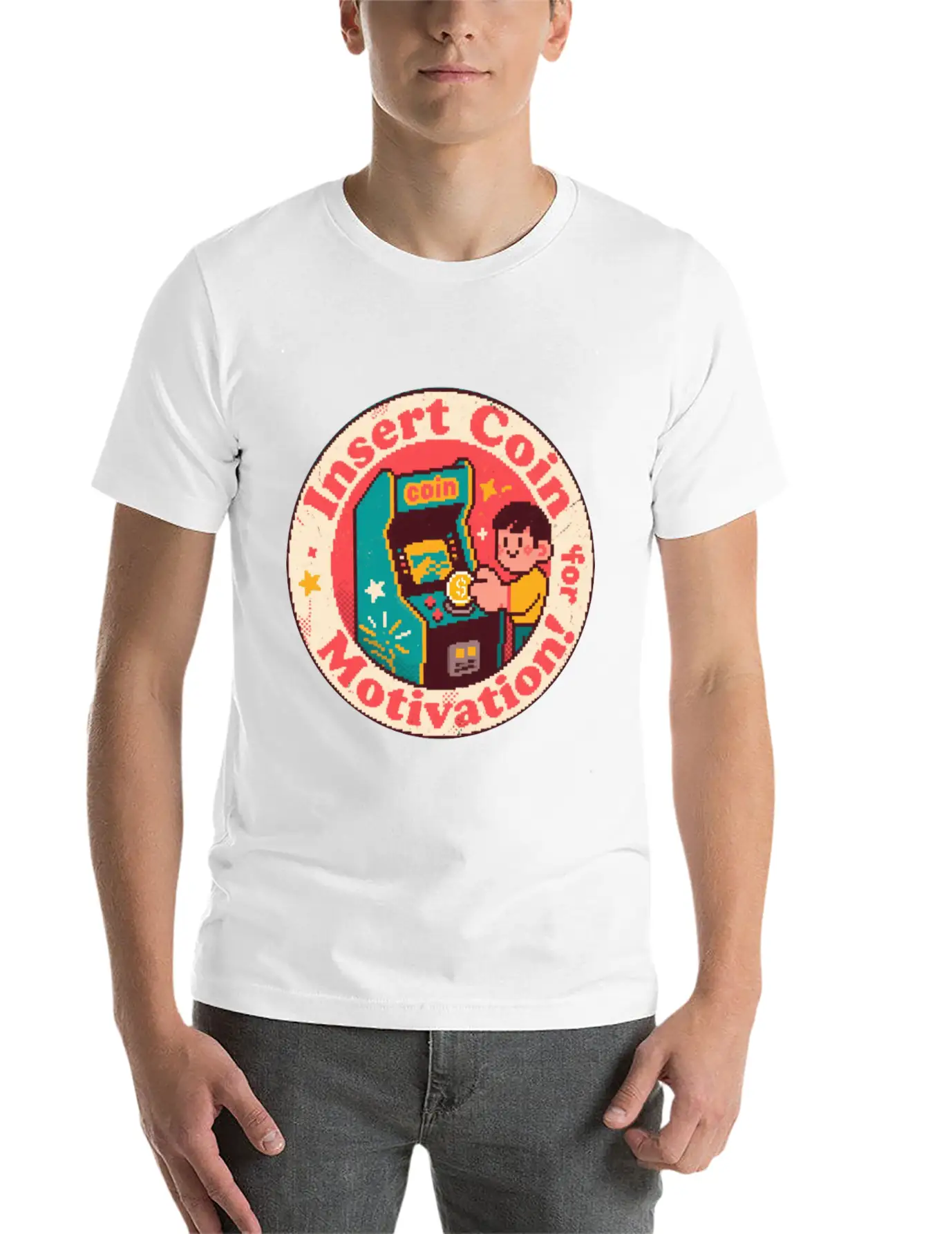 Pixel Art Arcade Coin Badge Gaming Inspiration Stylish Everyday T-Shirt – Unisex Basic Cotton Tee