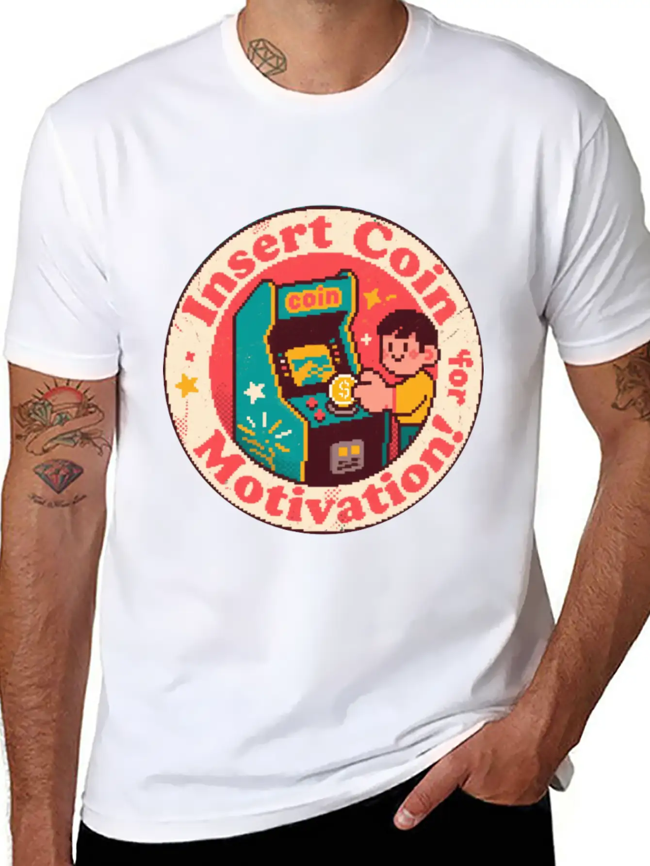 Pixel Art Arcade Coin Badge Gaming Inspiration Stylish Everyday T-Shirt – Unisex Basic Cotton Tee
