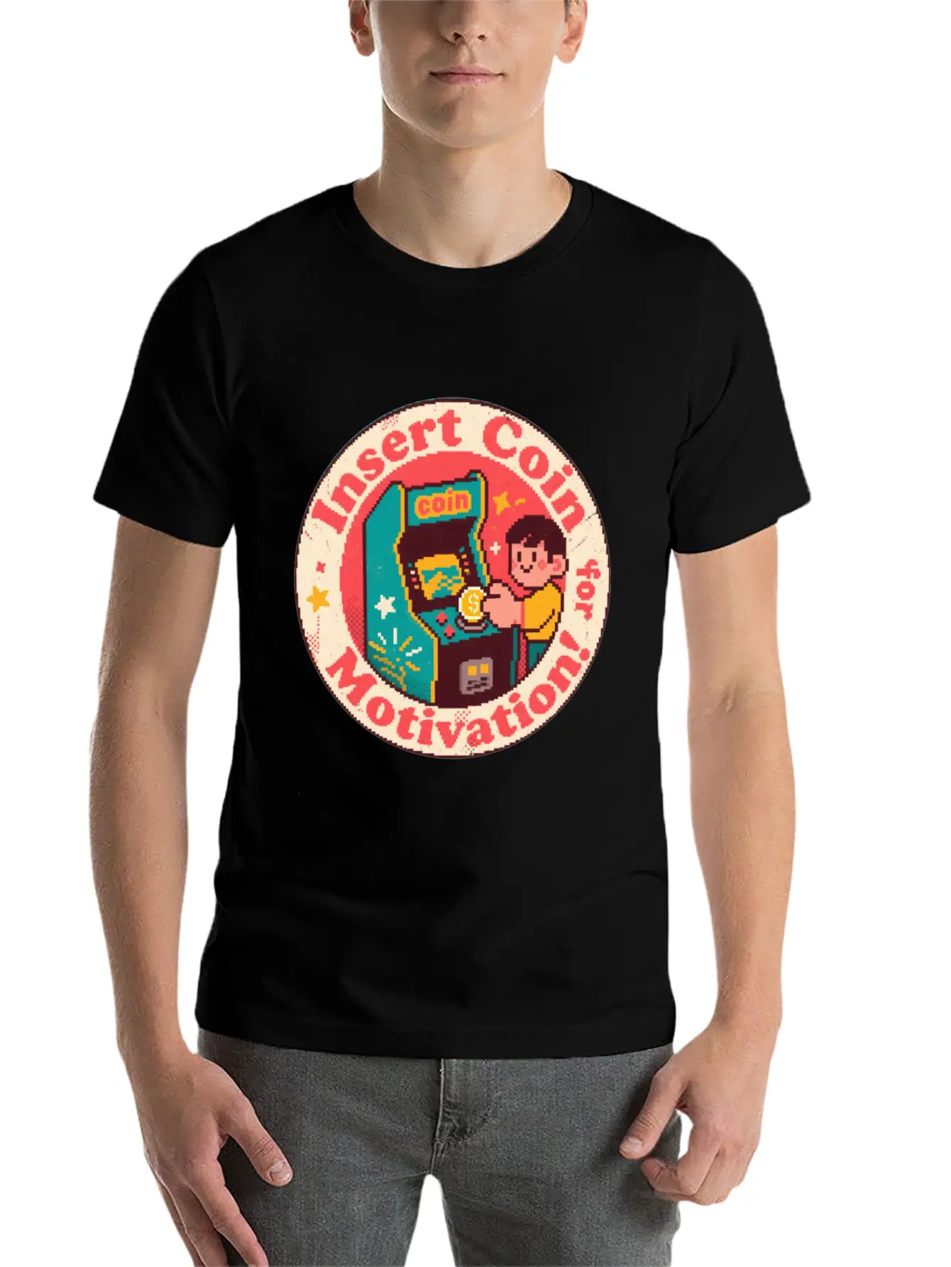Pixel Art Arcade Coin Badge Gaming Inspiration Stylish Everyday T-Shirt – Unisex Basic Cotton Tee