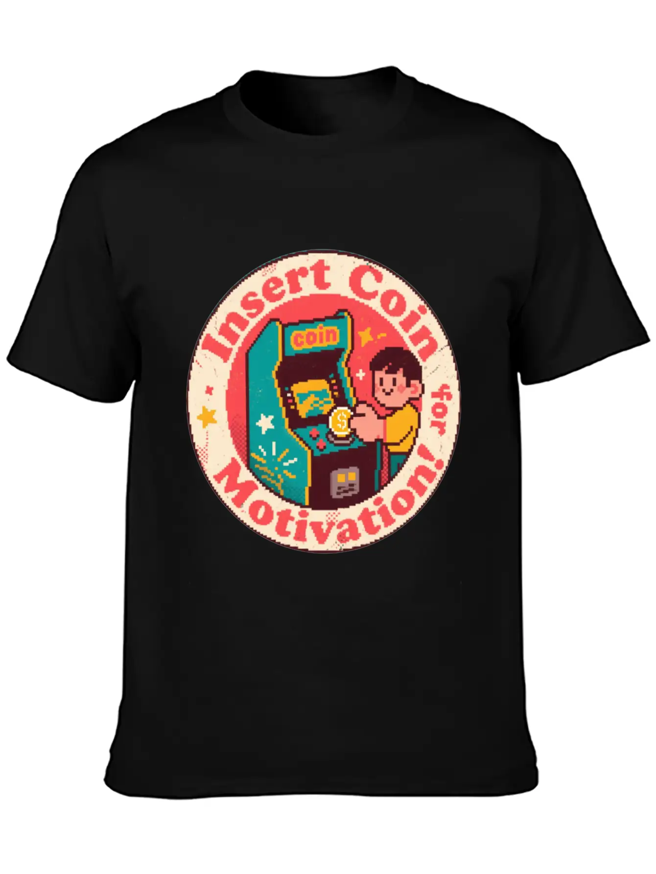 Pixel Art Arcade Coin Badge Gaming Inspiration Stylish Everyday T-Shirt – Unisex Basic Cotton Tee