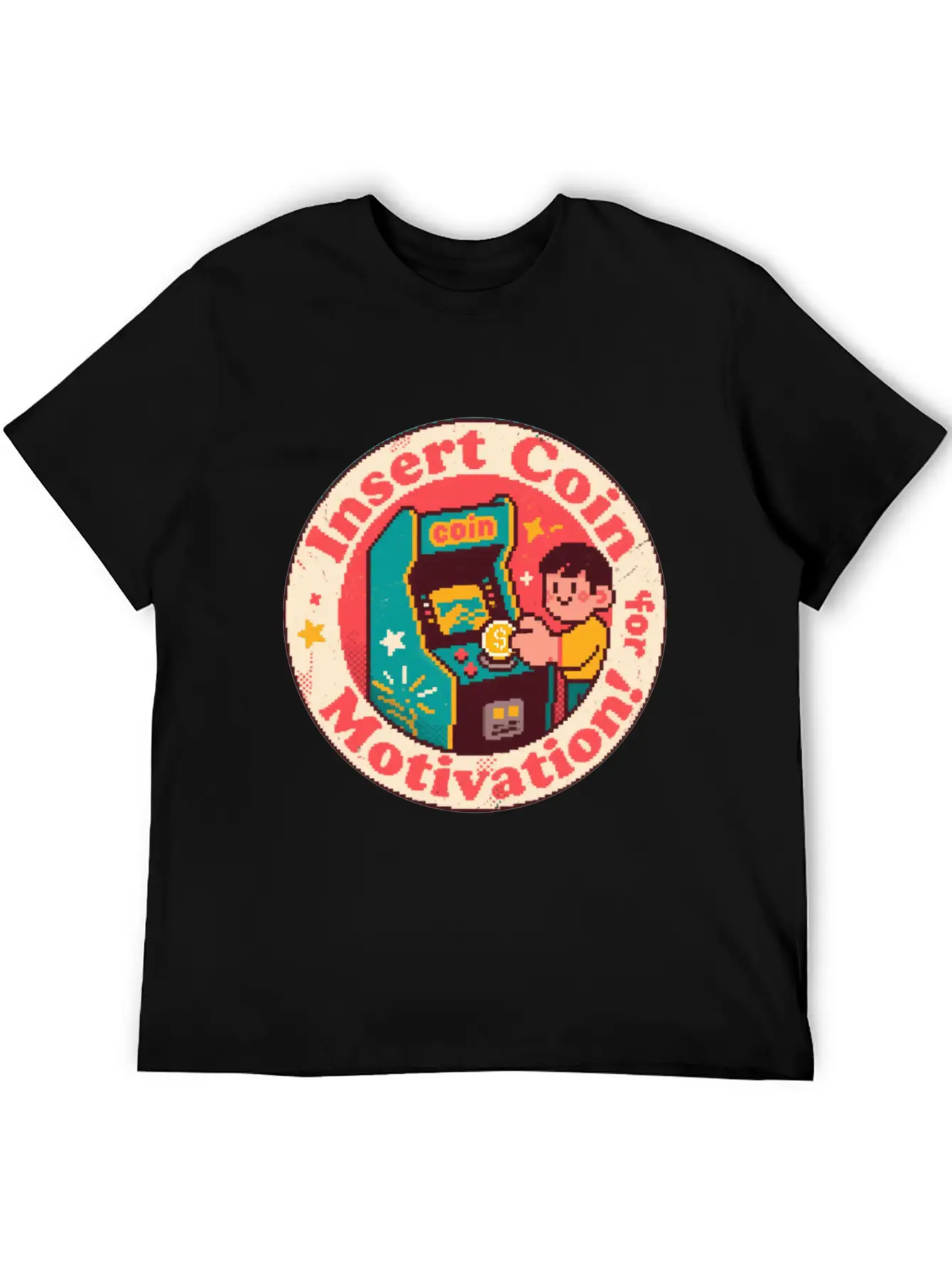 Pixel Art Arcade Coin Badge Gaming Inspiration Stylish Everyday T-Shirt – Unisex Basic Cotton Tee