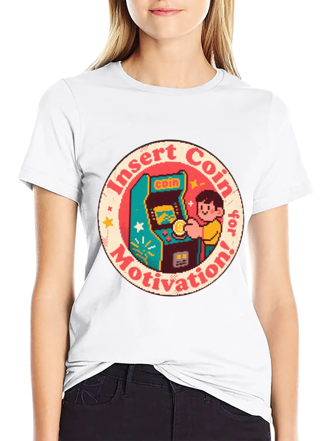 Pixel Art Arcade Coin Badge Gaming Inspiration Stylish Everyday T-Shirt – Unisex Basic Cotton Tee