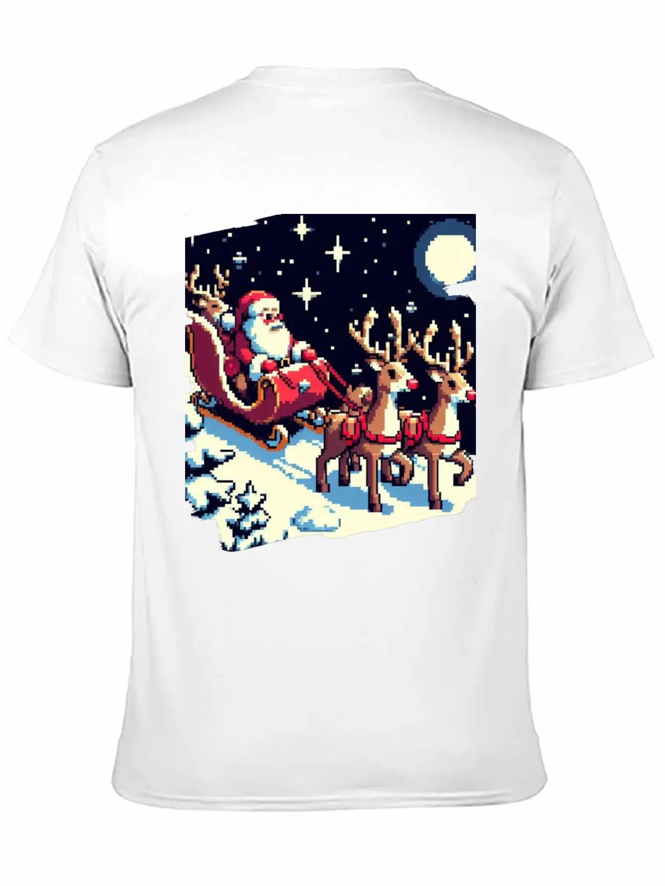 Pixel Art Scene Of Santa S Sleigh And Reindeer Timeless Short Sleeve Tee – Comfy And Minimalist Design