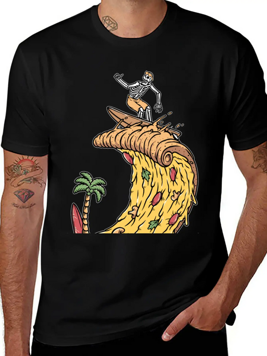 Pizza Surfer Skeleton Cheese Surfing Surfing Relaxed Everyday Tee – Lightweight And Durable Cotton