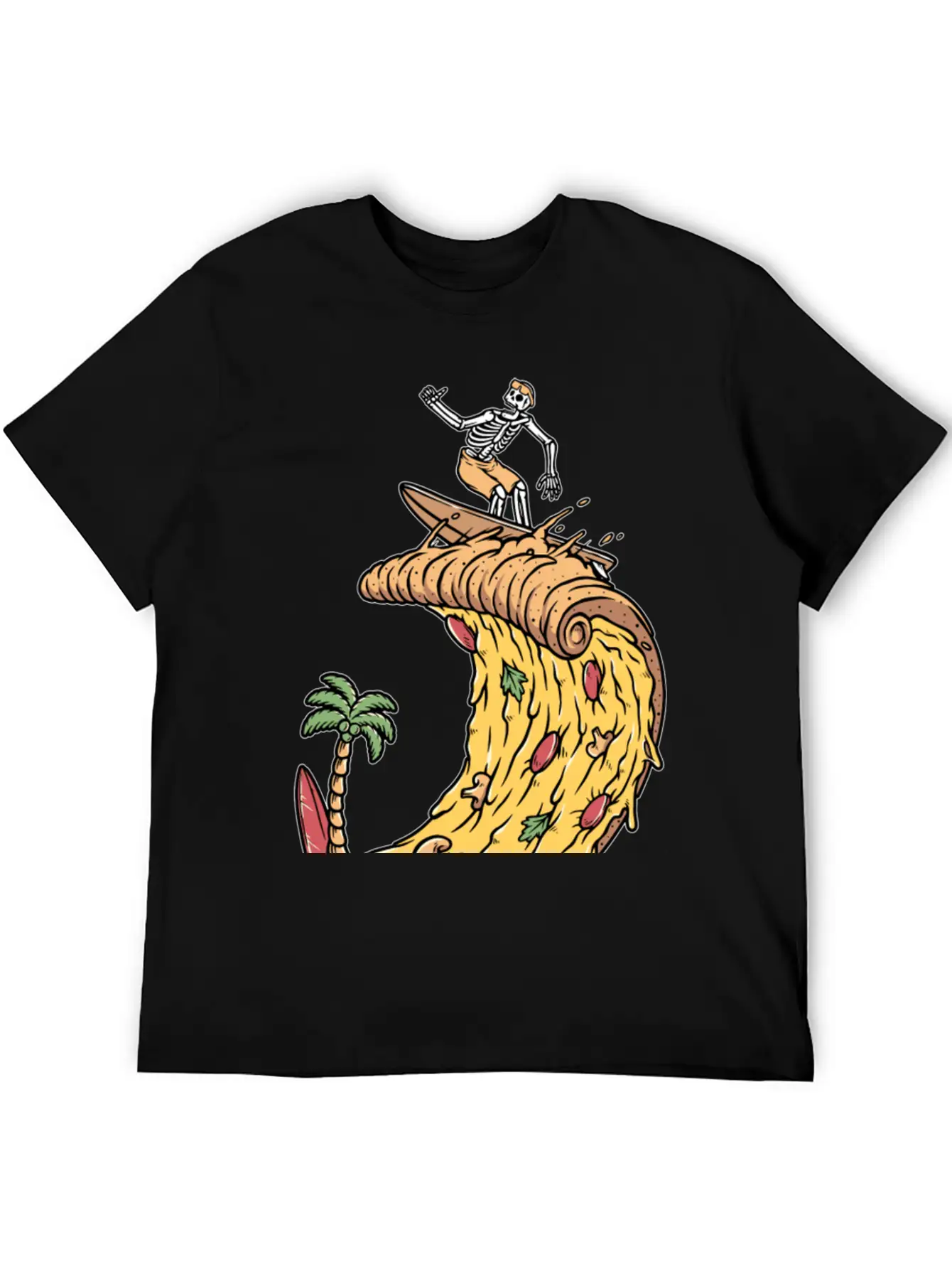 Pizza Surfer Skeleton Cheese Surfing Surfing Relaxed Everyday Tee – Lightweight And Durable Cotton