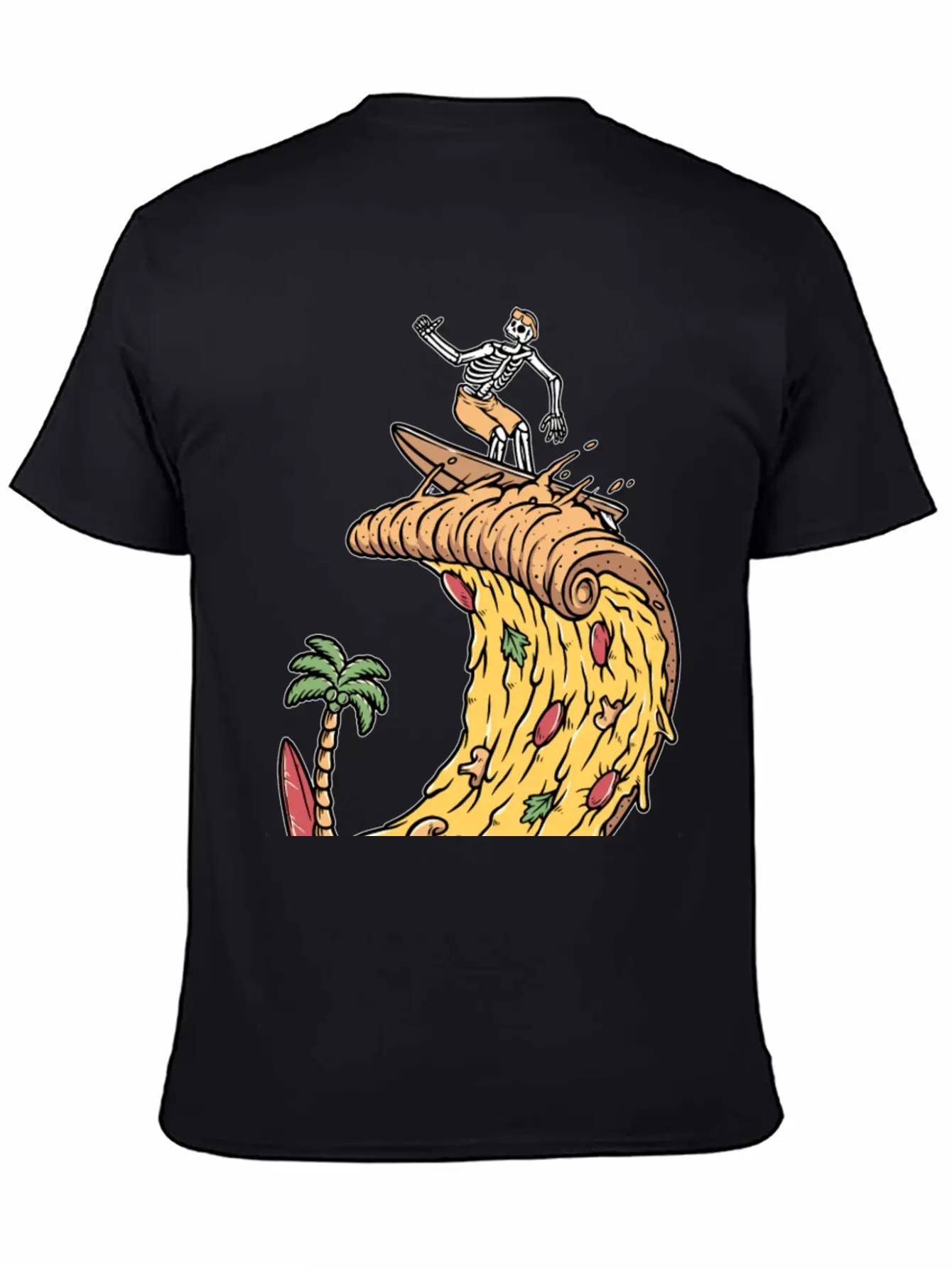 Pizza Surfer Skeleton Cheese Surfing Surfing Relaxed Everyday Tee – Lightweight And Durable Cotton