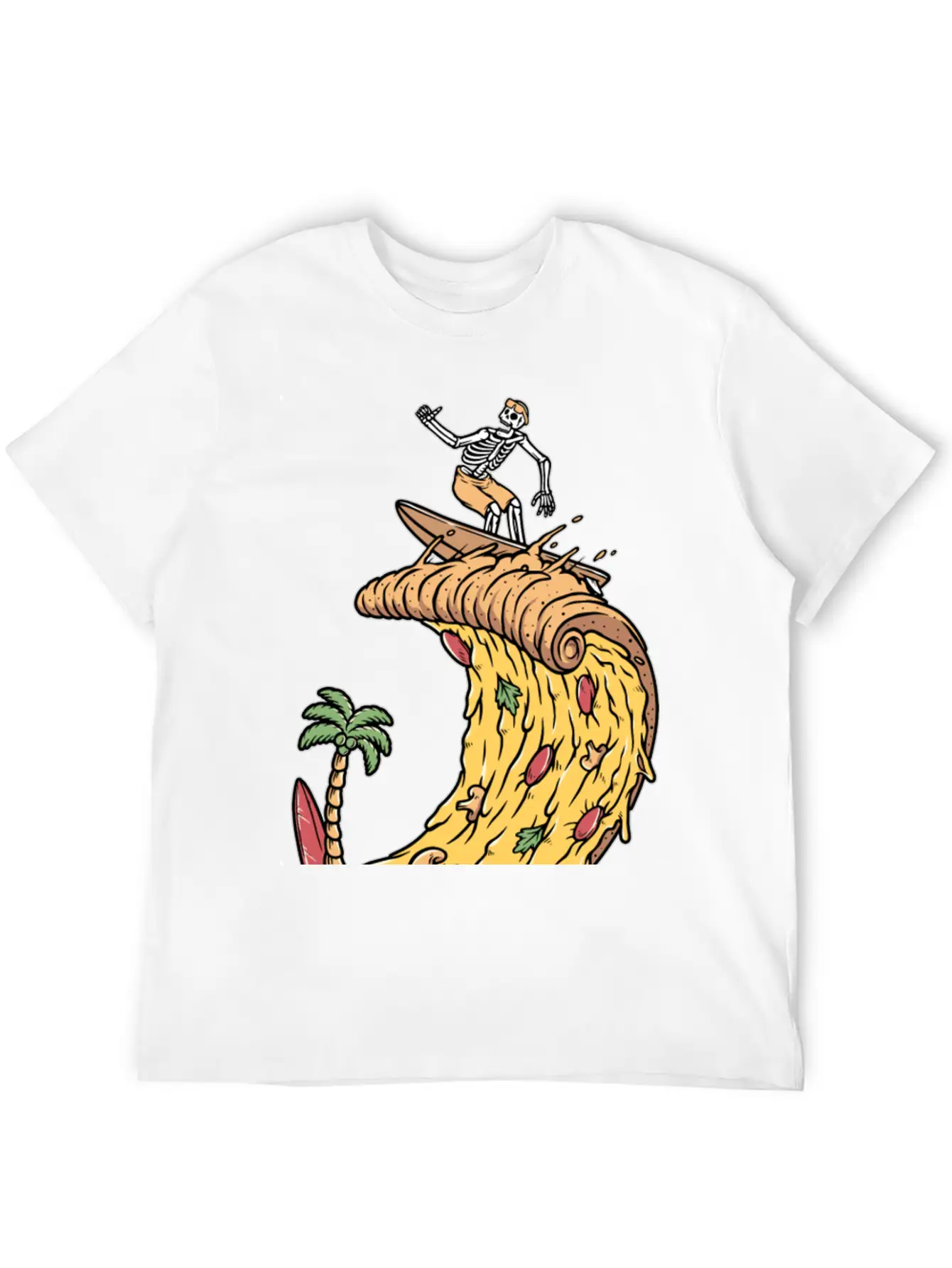 Pizza Surfer Skeleton Cheese Surfing Surfing Relaxed Everyday Tee – Lightweight And Durable Cotton