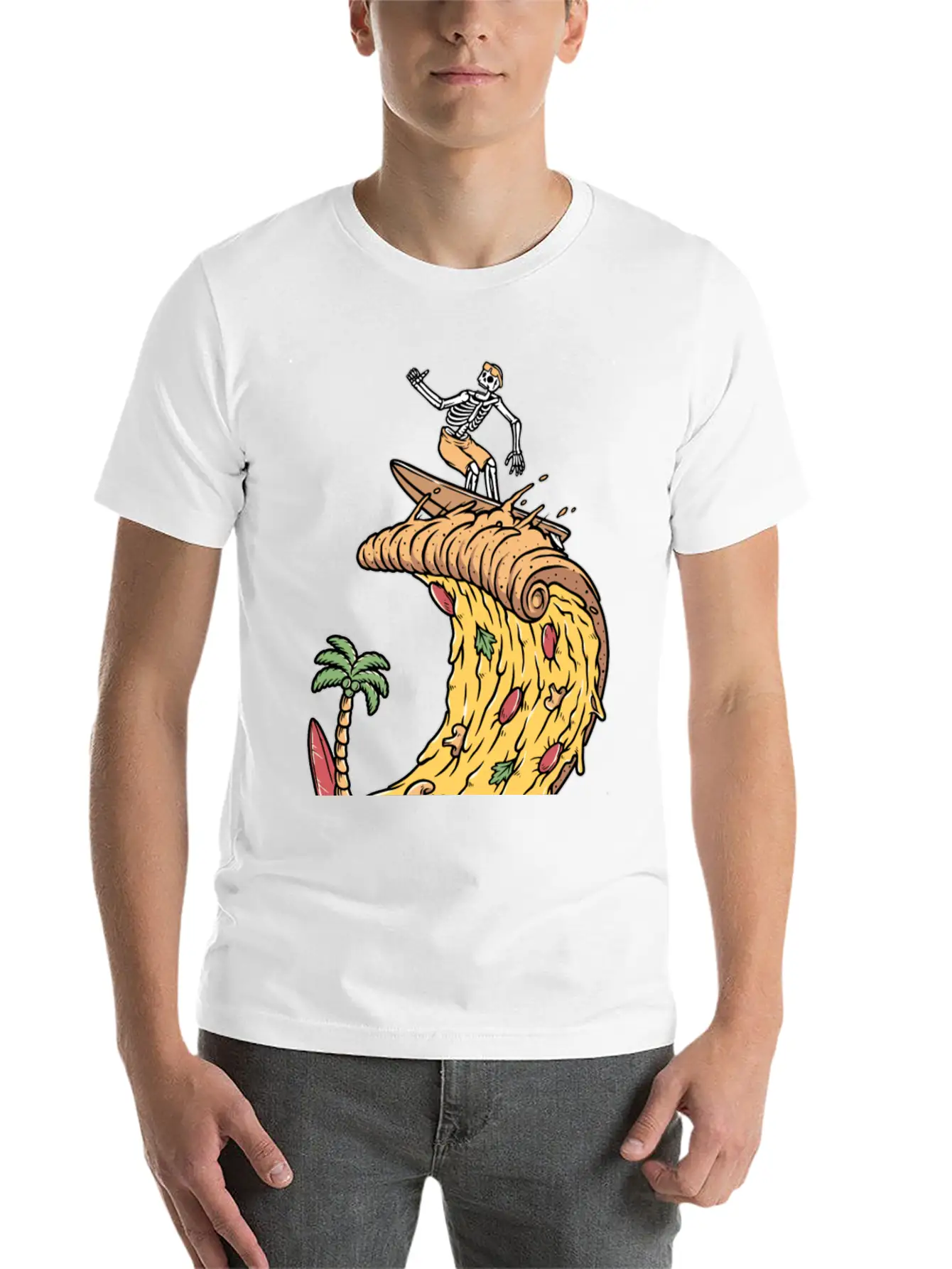 Pizza Surfer Skeleton Cheese Surfing Surfing Relaxed Everyday Tee – Lightweight And Durable Cotton