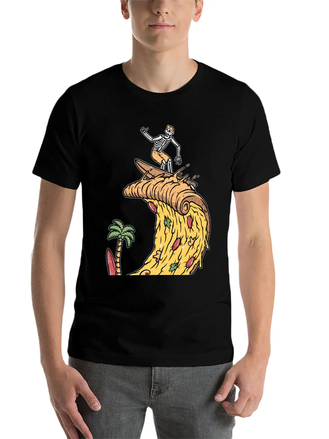 Pizza Surfer Skeleton Cheese Surfing Surfing Relaxed Everyday Tee – Lightweight And Durable Cotton