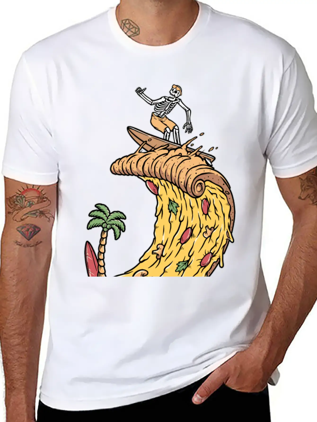 Pizza Surfer Skeleton Cheese Surfing Surfing Relaxed Everyday Tee – Lightweight And Durable Cotton