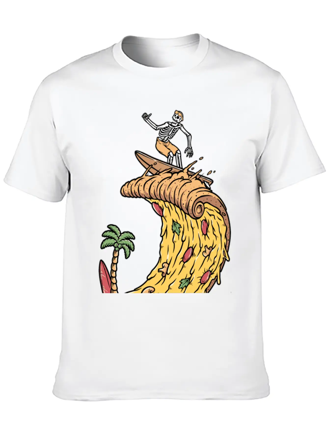 Pizza Surfer Skeleton Cheese Surfing Surfing Relaxed Everyday Tee – Lightweight And Durable Cotton
