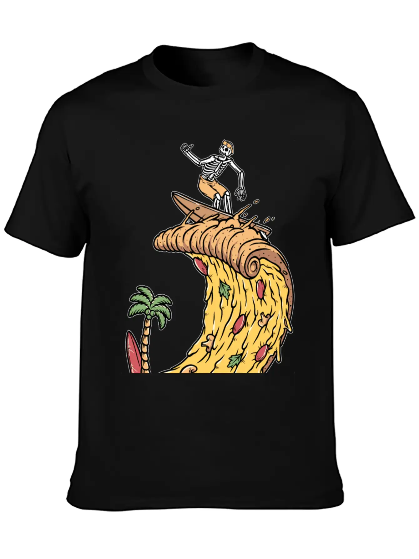 Pizza Surfer Skeleton Cheese Surfing Surfing Relaxed Everyday Tee – Lightweight And Durable Cotton