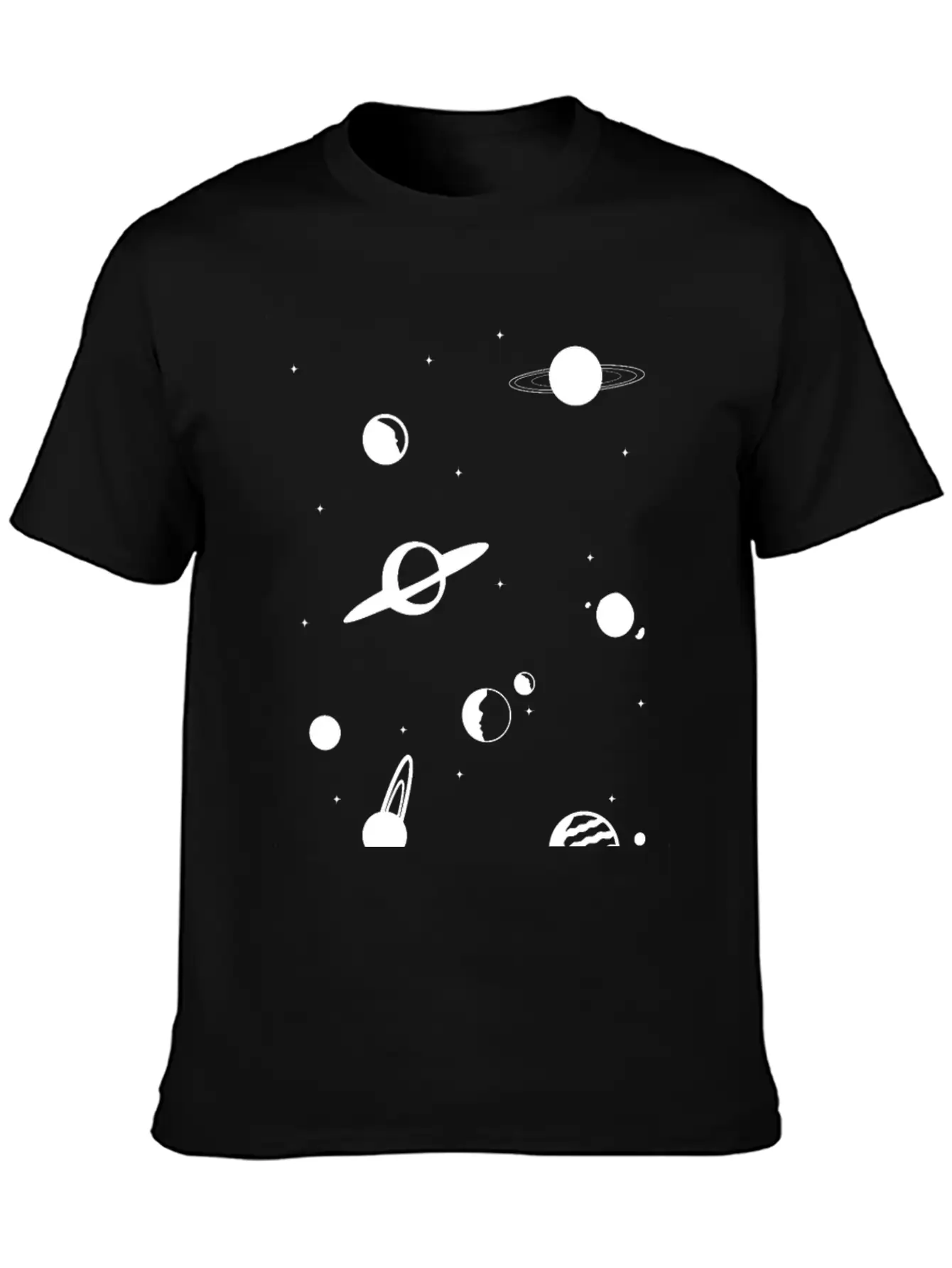 Planets In White Essential Unisex Summer Tee – Soft Cotton Casual Fit