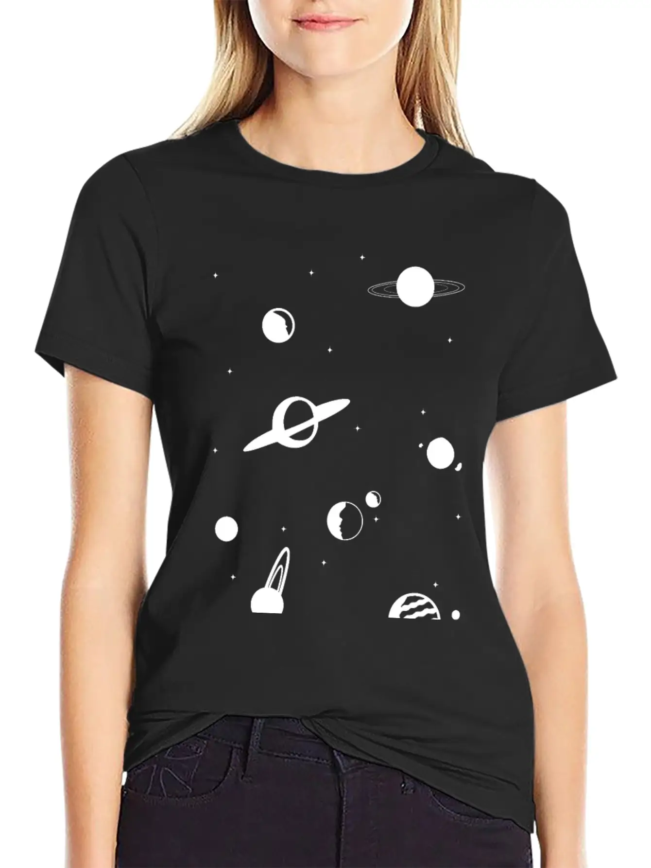 Planets In White Essential Unisex Summer Tee – Soft Cotton Casual Fit