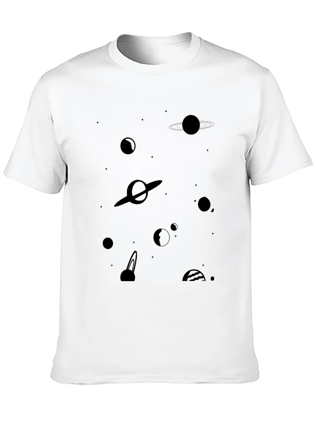 Planets In White Essential Unisex Summer Tee – Soft Cotton Casual Fit
