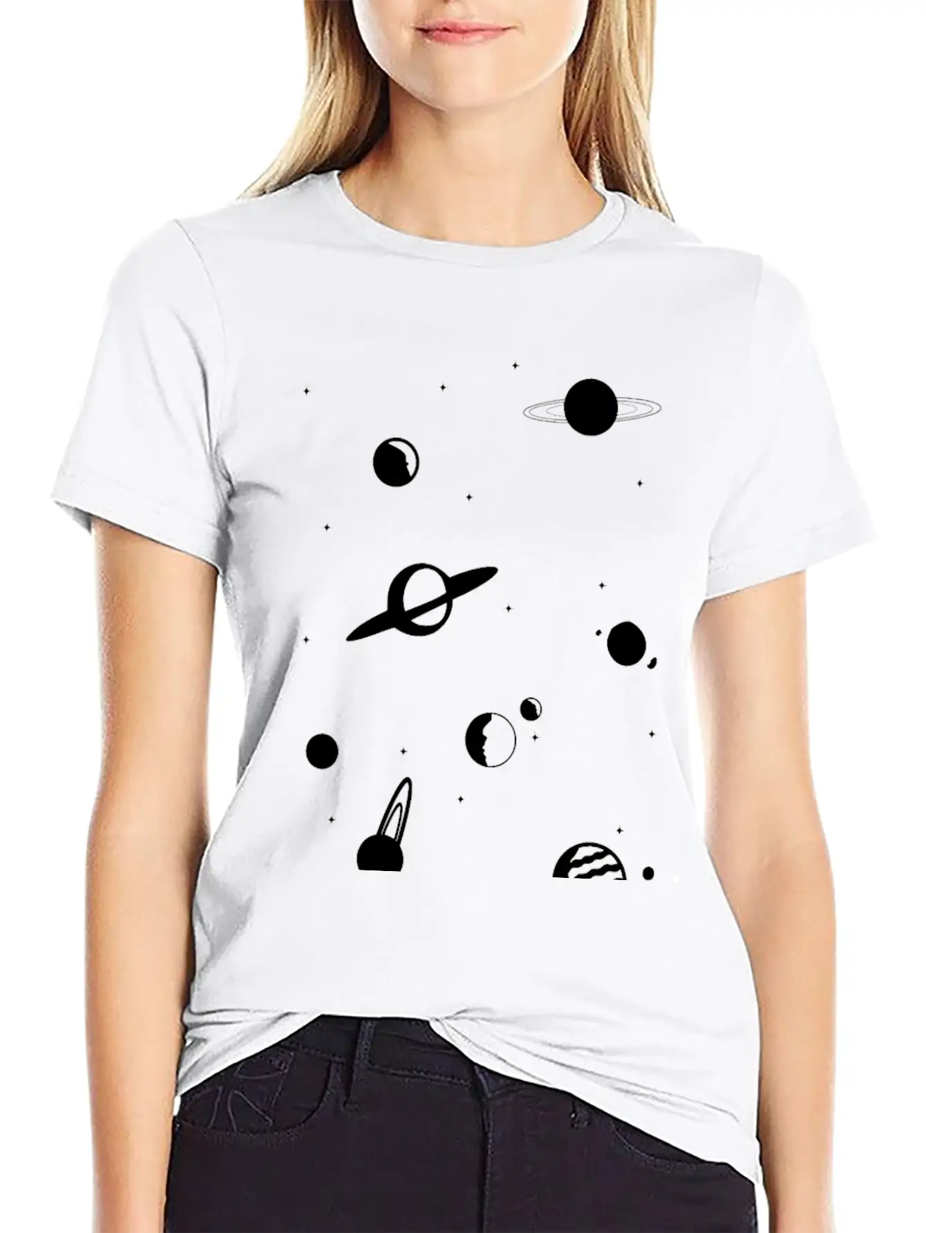 Planets In White Essential Unisex Summer Tee – Soft Cotton Casual Fit