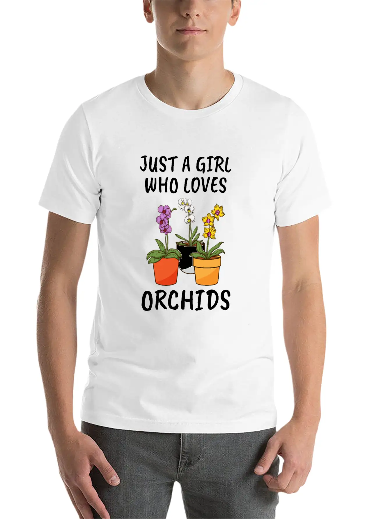 Plant Lover Florist Just A Girl Who Loves Orchids Unisex Short Sleeve Soft Cotton T-Shirt – Casual Everyday Wear