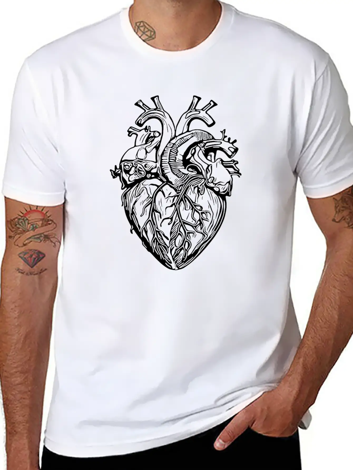 Playful Realistic Tattoo Shape Heart Unisex Short Sleeve Soft Cotton T-Shirt – Casual Everyday Wear