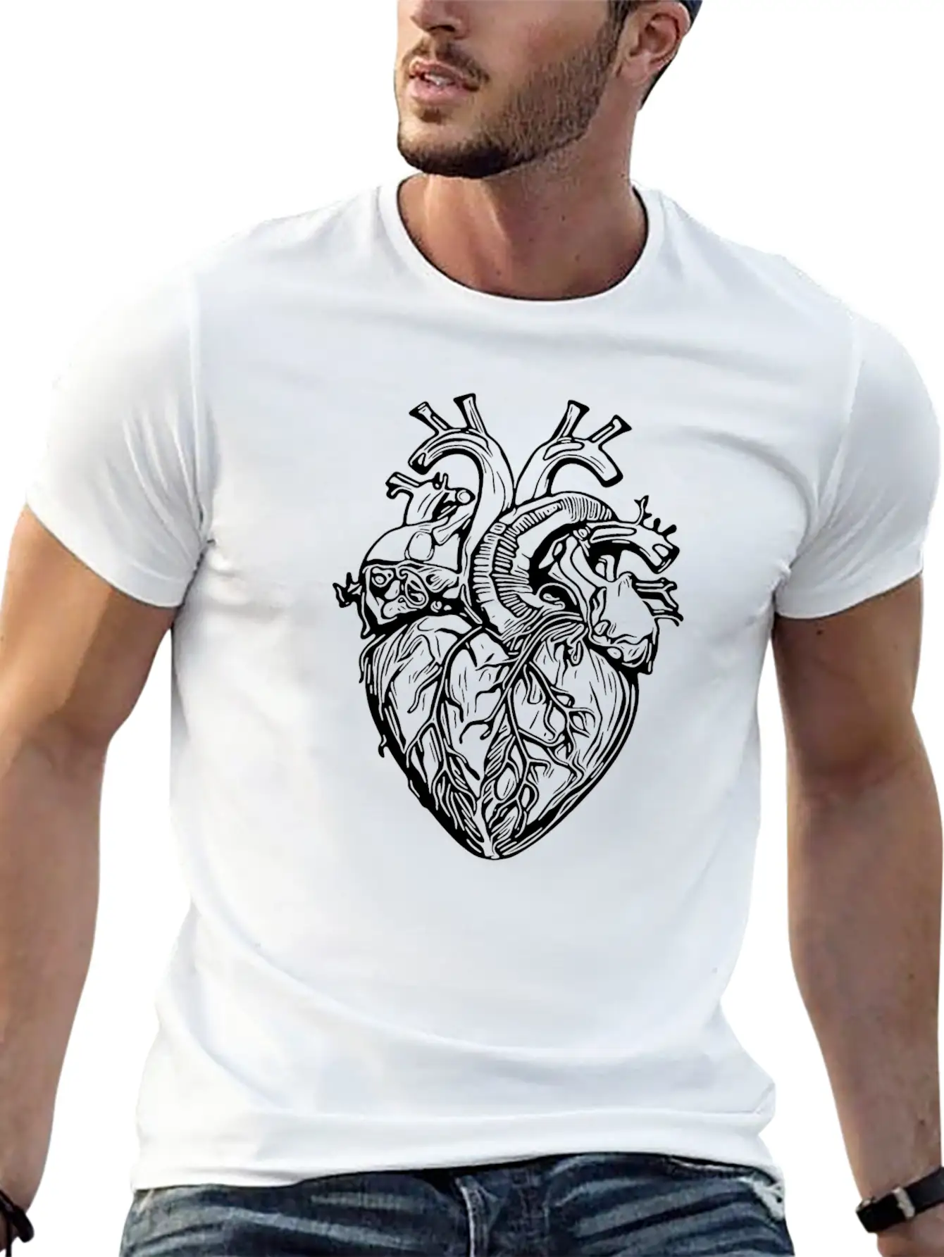 Playful Realistic Tattoo Shape Heart Unisex Short Sleeve Soft Cotton T-Shirt – Casual Everyday Wear