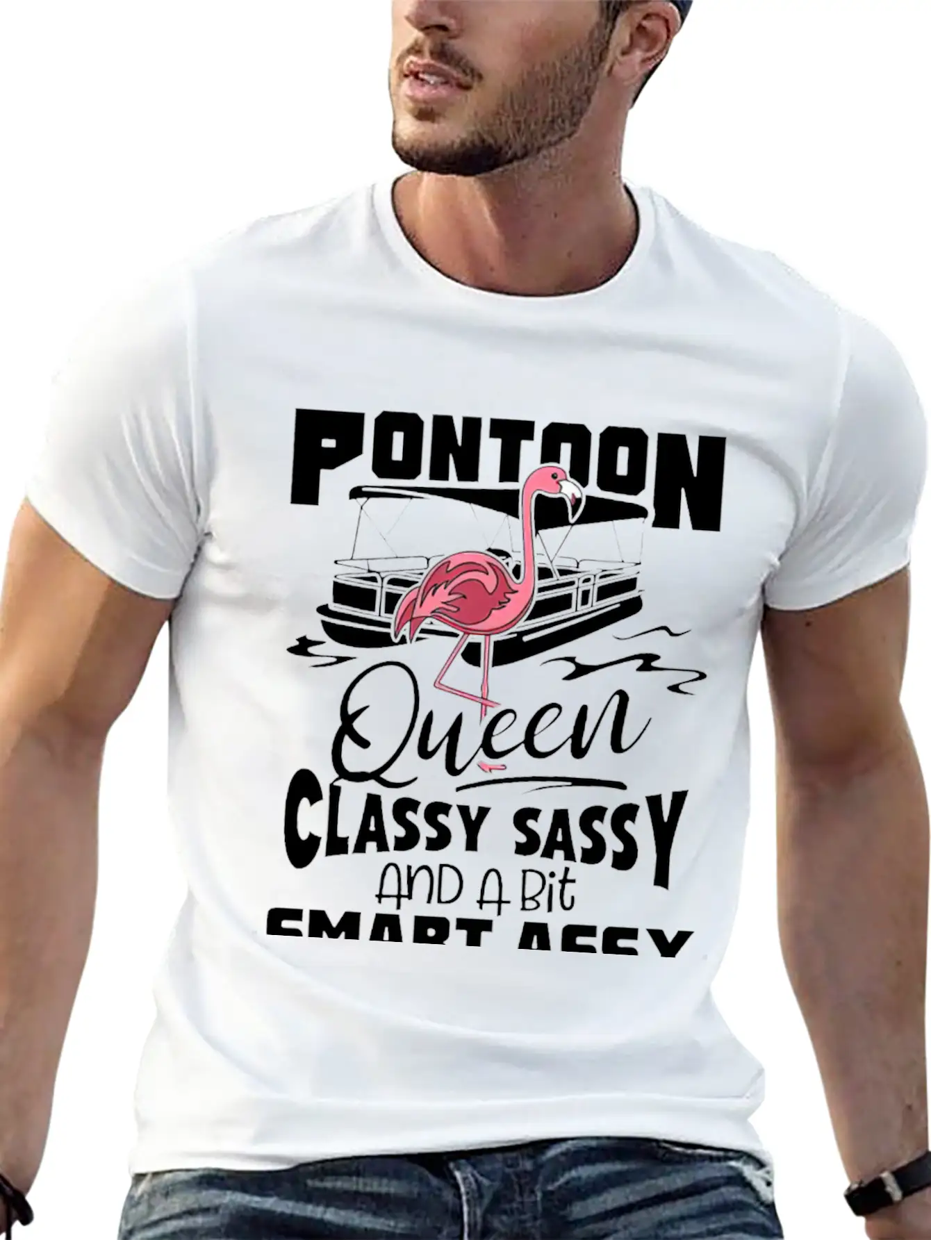 Pontoon Queen Flamingo Classy Sassy Smart Assy Stylish Everyday T-Shirt – Unisex Basic Cotton Tee