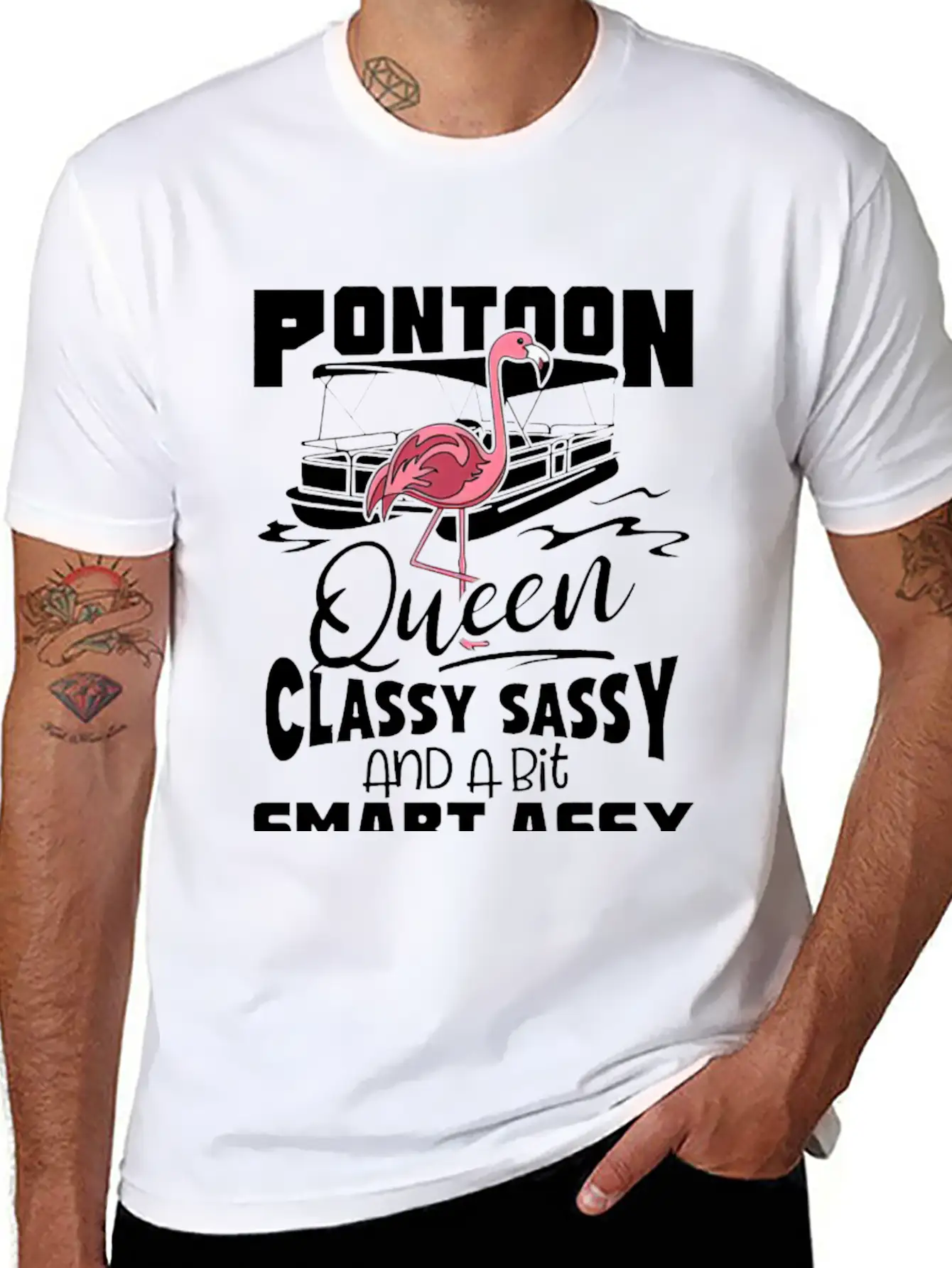Pontoon Queen Flamingo Classy Sassy Smart Assy Stylish Everyday T-Shirt – Unisex Basic Cotton Tee