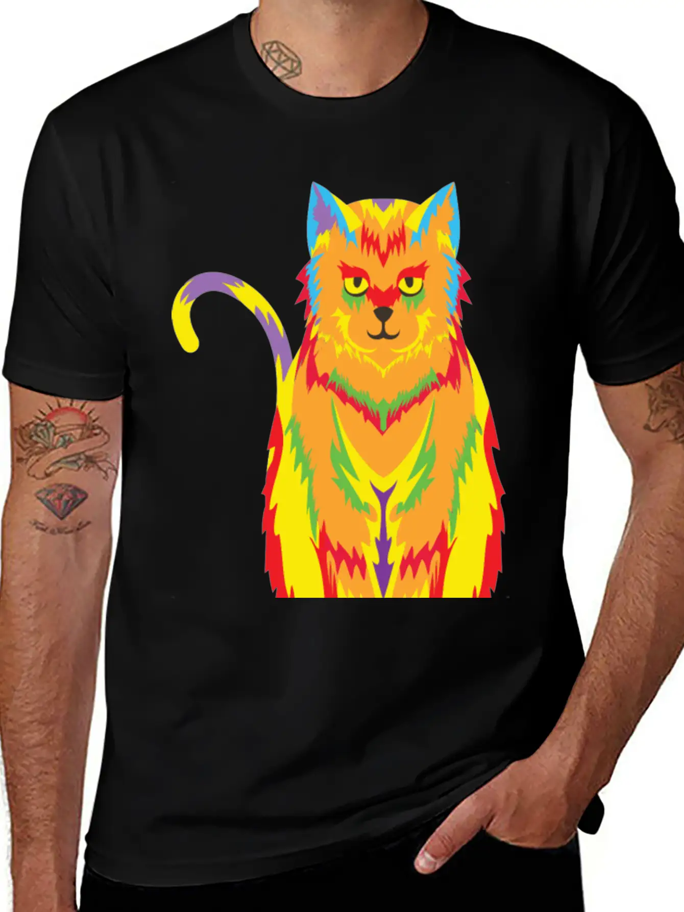 Pop Art Cat Unisex Short Sleeve Soft Cotton T-Shirt – Casual Everyday Wear