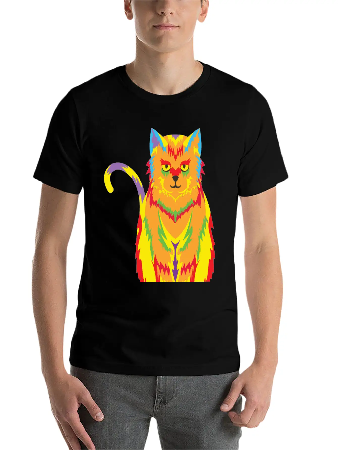 Pop Art Cat Unisex Short Sleeve Soft Cotton T-Shirt – Casual Everyday Wear