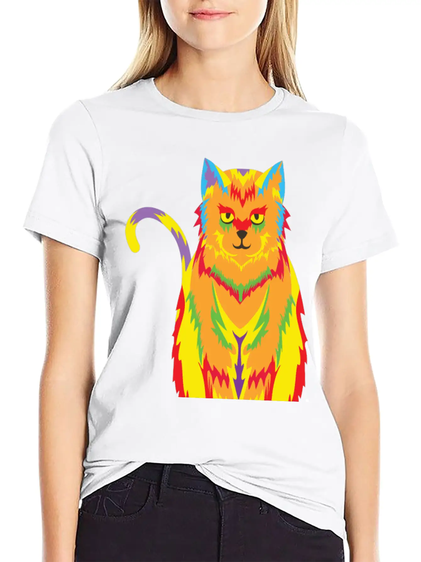 Pop Art Cat Unisex Short Sleeve Soft Cotton T-Shirt – Casual Everyday Wear