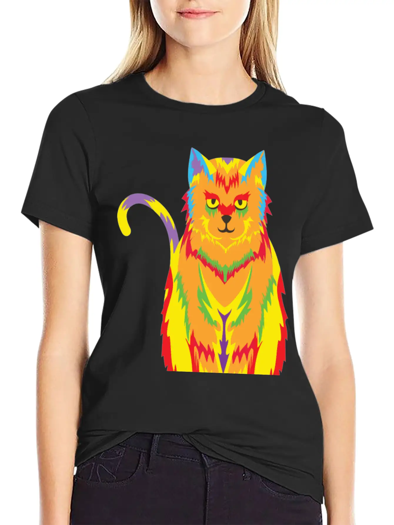 Pop Art Cat Unisex Short Sleeve Soft Cotton T-Shirt – Casual Everyday Wear