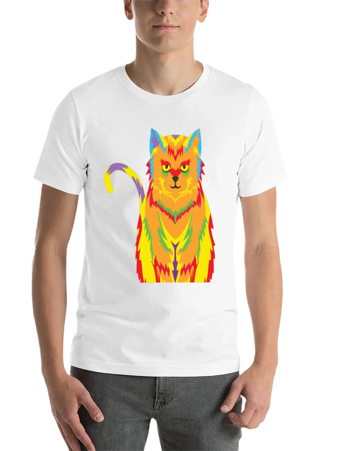 Pop Art Cat Unisex Short Sleeve Soft Cotton T-Shirt – Casual Everyday Wear