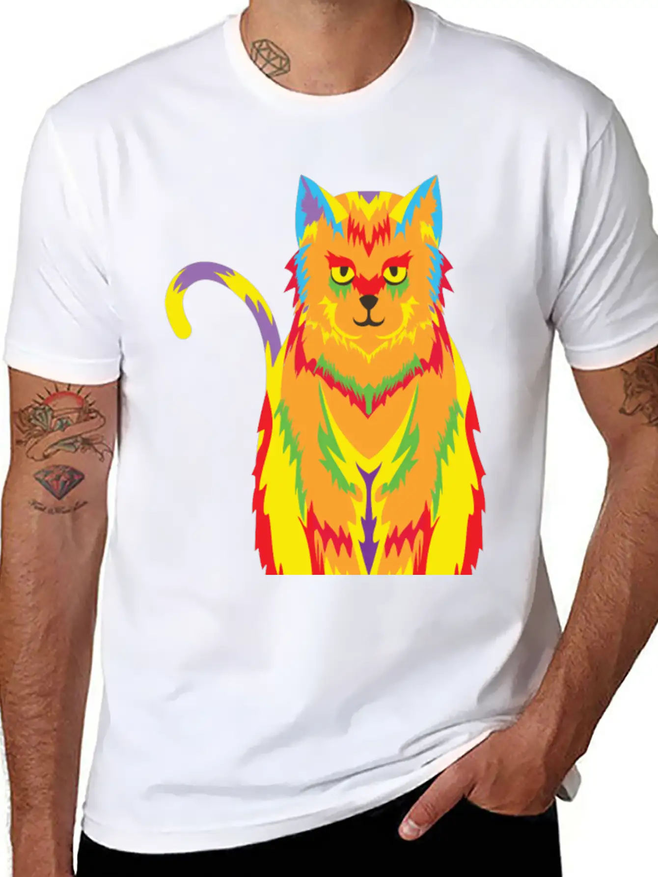 Pop Art Cat Unisex Short Sleeve Soft Cotton T-Shirt – Casual Everyday Wear